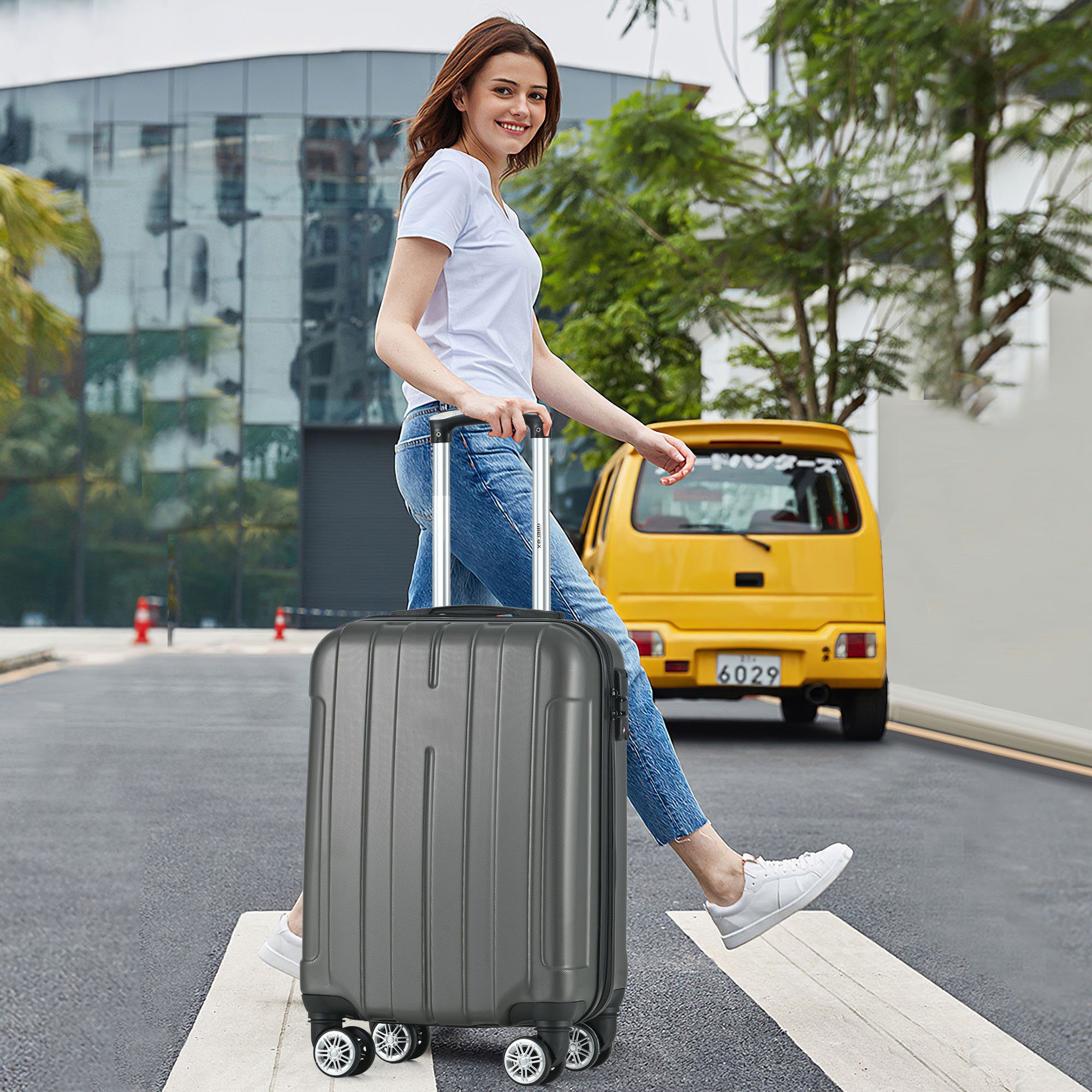 Hartschalen-Trolley Hartschalen-Handgepäck, 4 Rollen, Koffer mit TSA-Schloss und Universalrad, Erweiterbar Seitengriff
