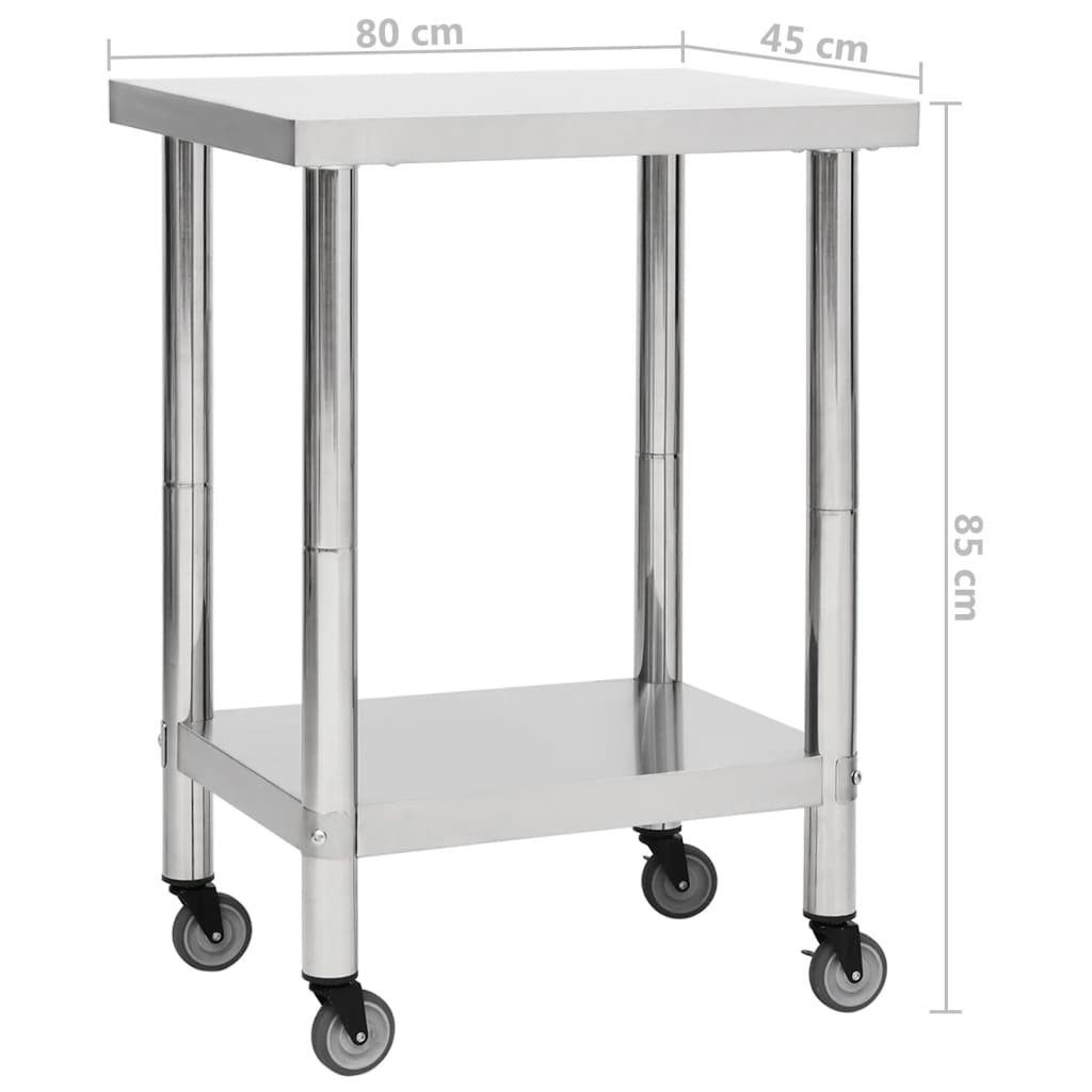 Küchen-Arbeitstisch mit vidaXL Edelstahl cm (1-St) 80x45x85 Spülenschrank Rollen