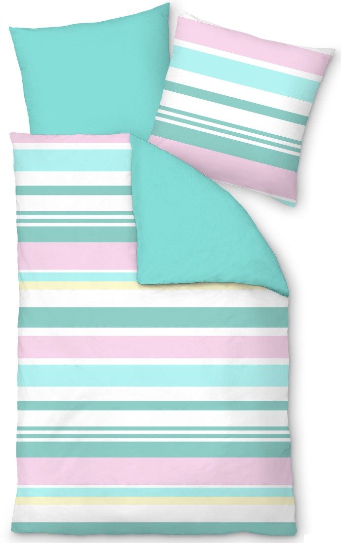 LIVING DREAMS Bettwäsche Bettwäsche-Set HOLIDAY STRPES reine Baumwolle Satin, Satin, 2 teilig, trendige Streifen in tollen Sommerfarben Wendebettwäsche atmungsaktiv