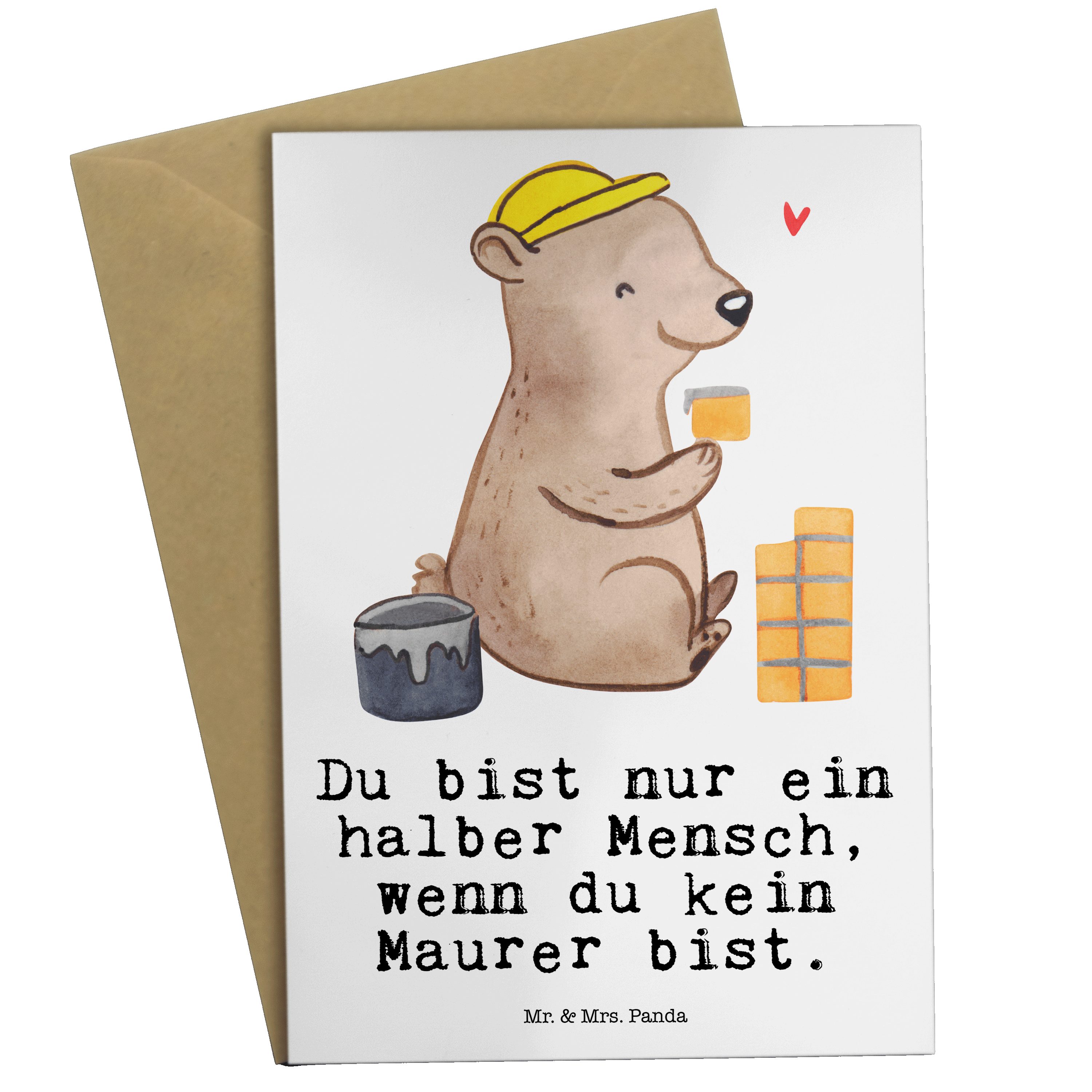 Mr. & Mrs. Panda Grußkarte Maurer mit Herz Weiß Geschenk