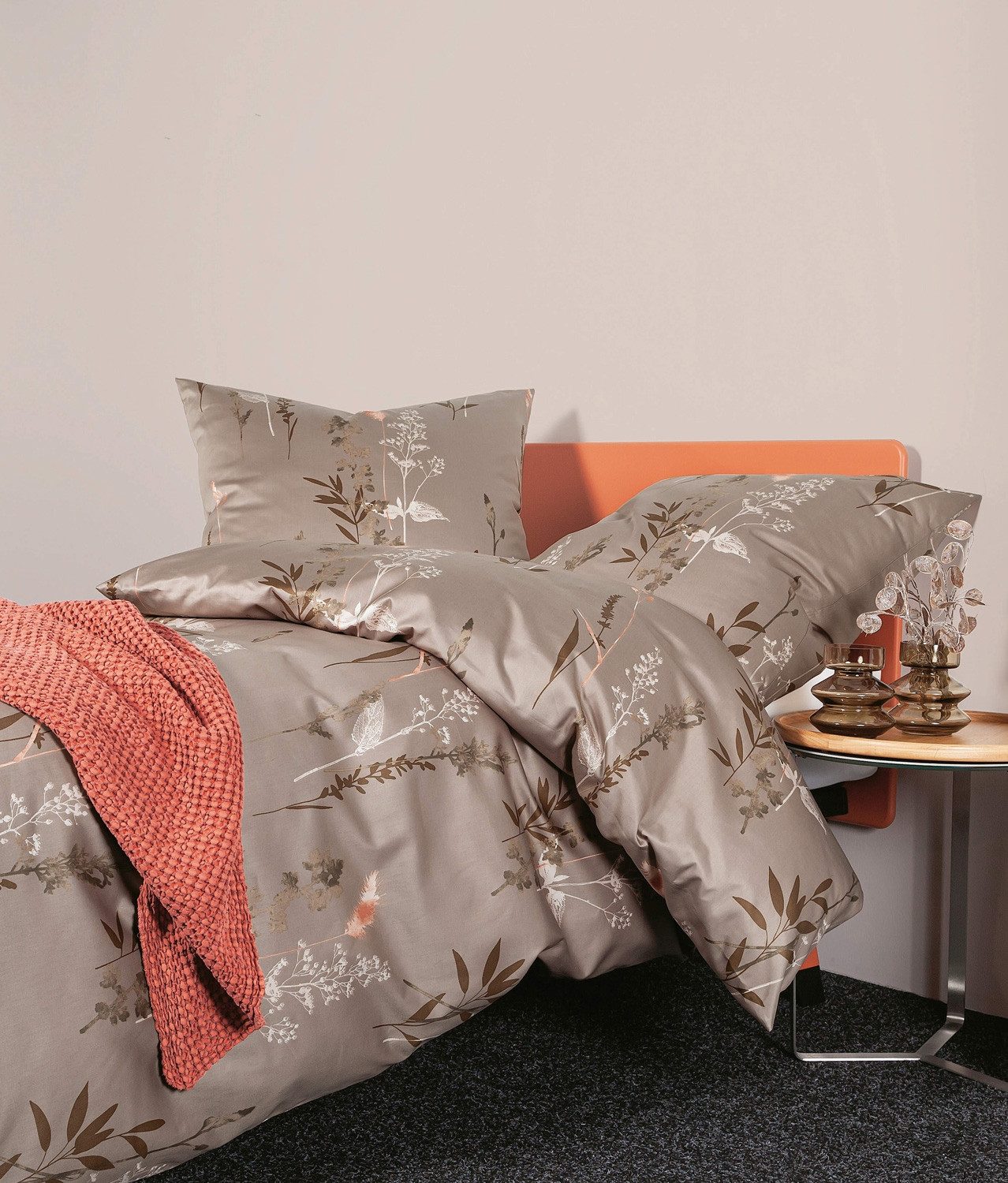 Janine Bettwäsche KASTANIE, 135 x 200 cm, Braun, florales Muster, Satin, 2 günstig online kaufen