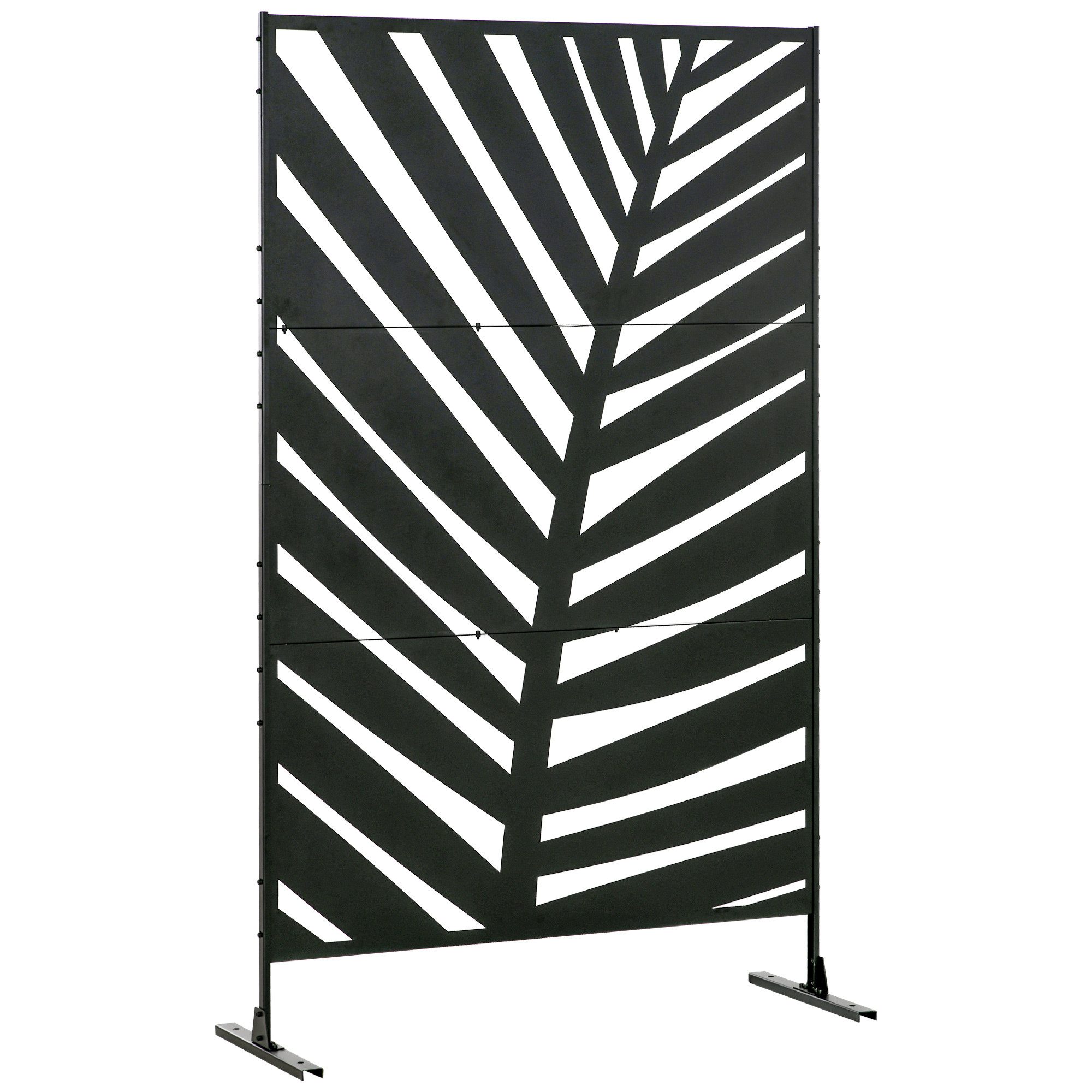 Outsunny Paravent Balkon Raumtrenner mit Bananenblattmuster Freistehend Trennwand (Raumteiler, 1 St., Sichtschutz), für Garten, Terrasse, Stahl, Schwarz, 122L x – Bild 2 von 5