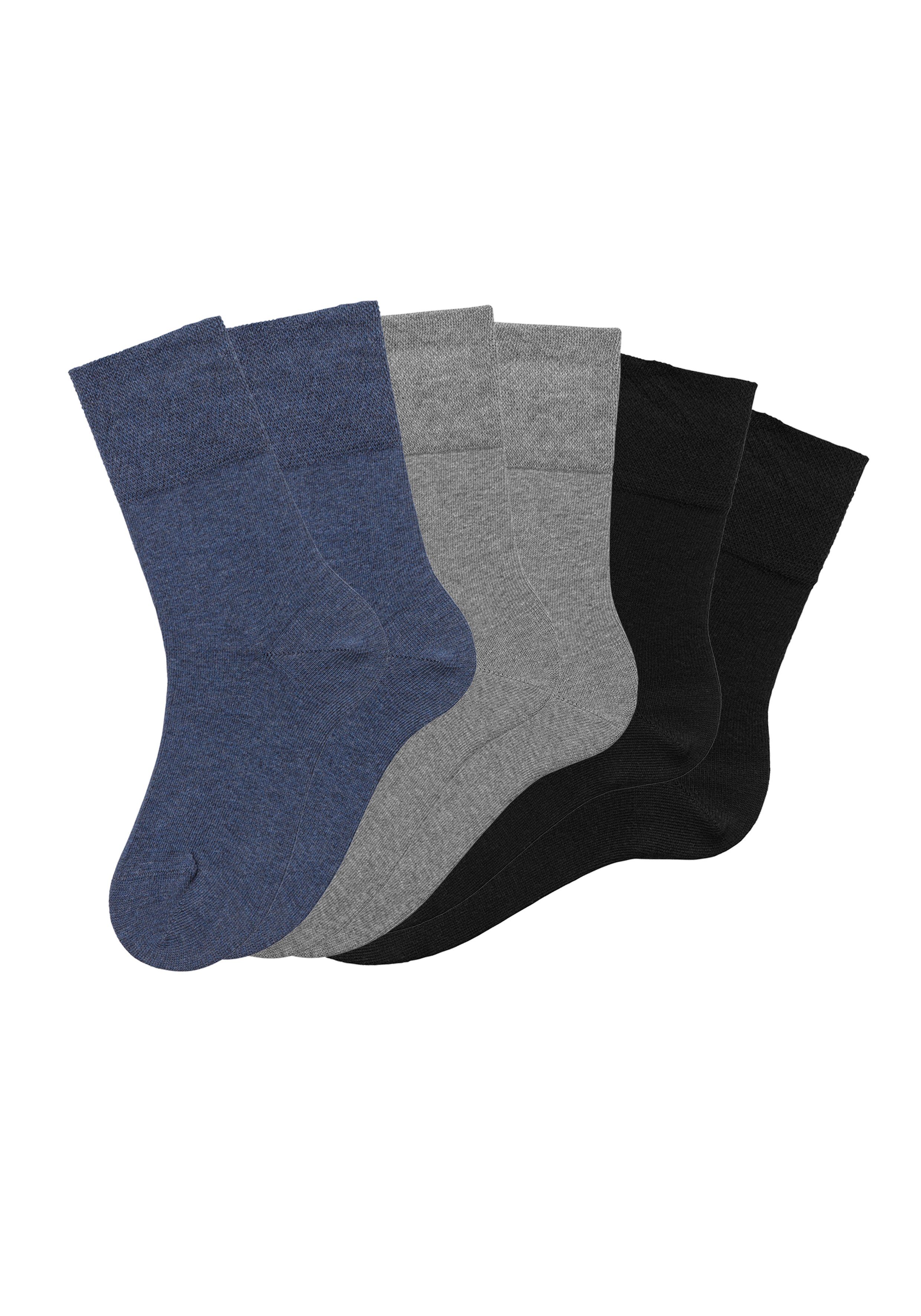 H.I.S Socken Damen Herren Basic Socken (Packung, 6-Paar, unisex Gr. 35-38 bis 43-46) mit Komfortbund auch für Diabetiker geeignet