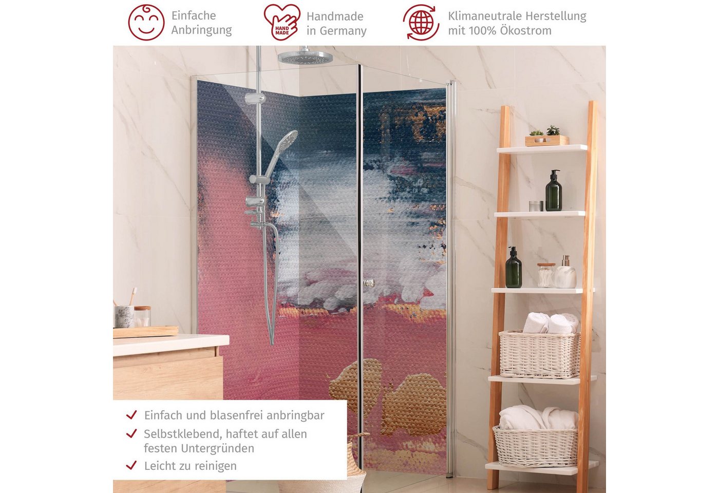 Thumbnail - Bilderdepot24 Badrückwand Abstrakt rosa Duschrückwand ohne Bohren Dusche Muster, (2-tlg., Hart-Folie Premium matt 0,61 m...