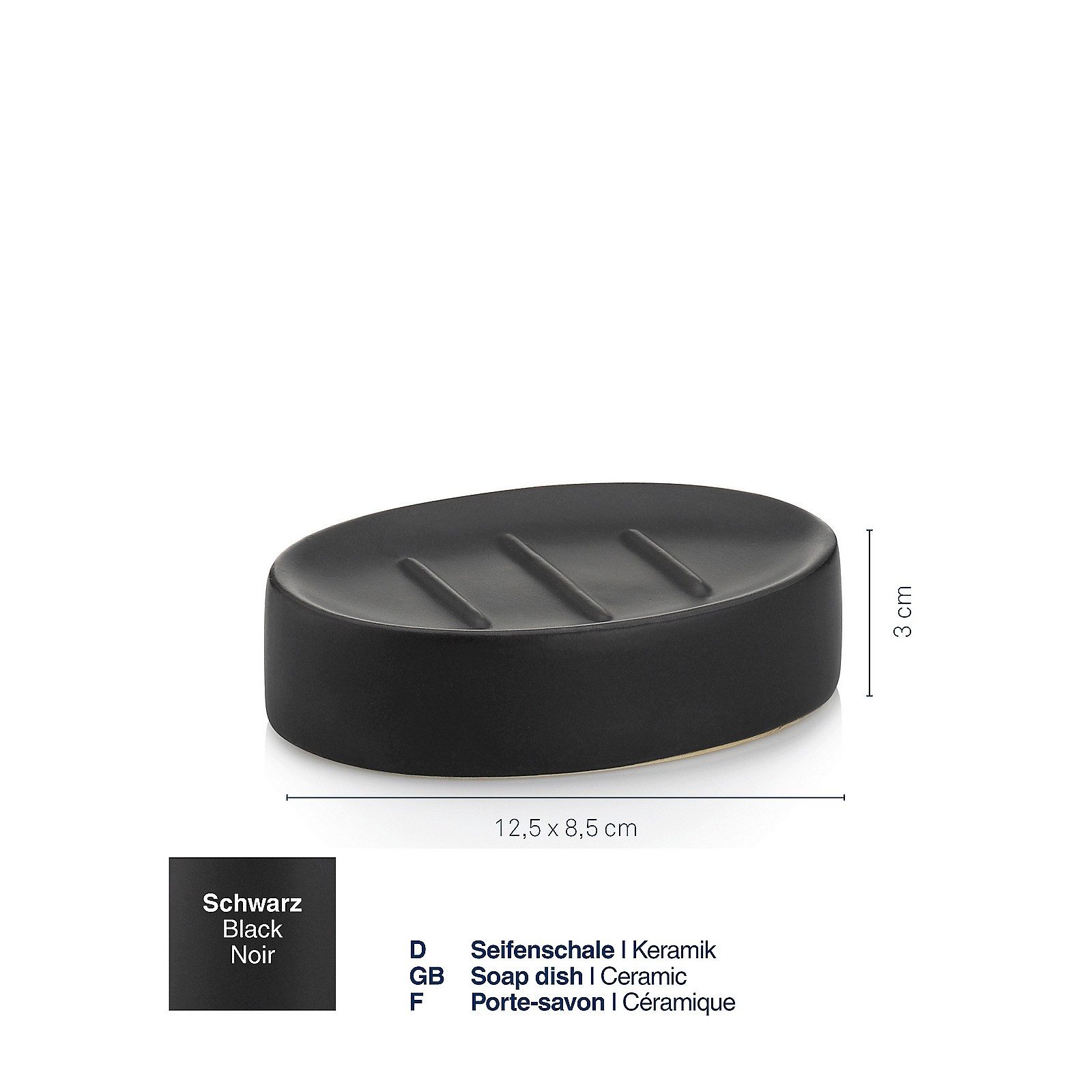 kela Seifenschale Matsi, Breite: 8,5 cm, Ø 7 cm, matte Optik, schwarze Auflagefläche mit drei erhöhten Streifen