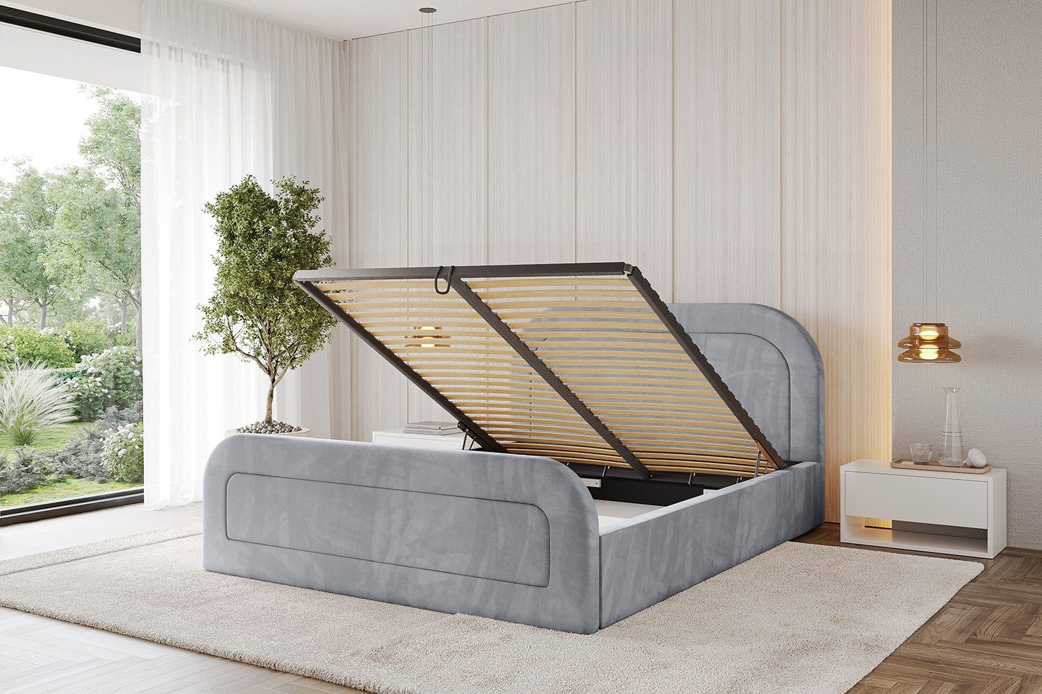 ALTDECOR Polsterbett LERAY-Z (Polsterbett mit Bettkasten und Lattenrost, Boxbett ohne Matratze), Doppelbett mit Stauraum, Bett mit Kopfteil