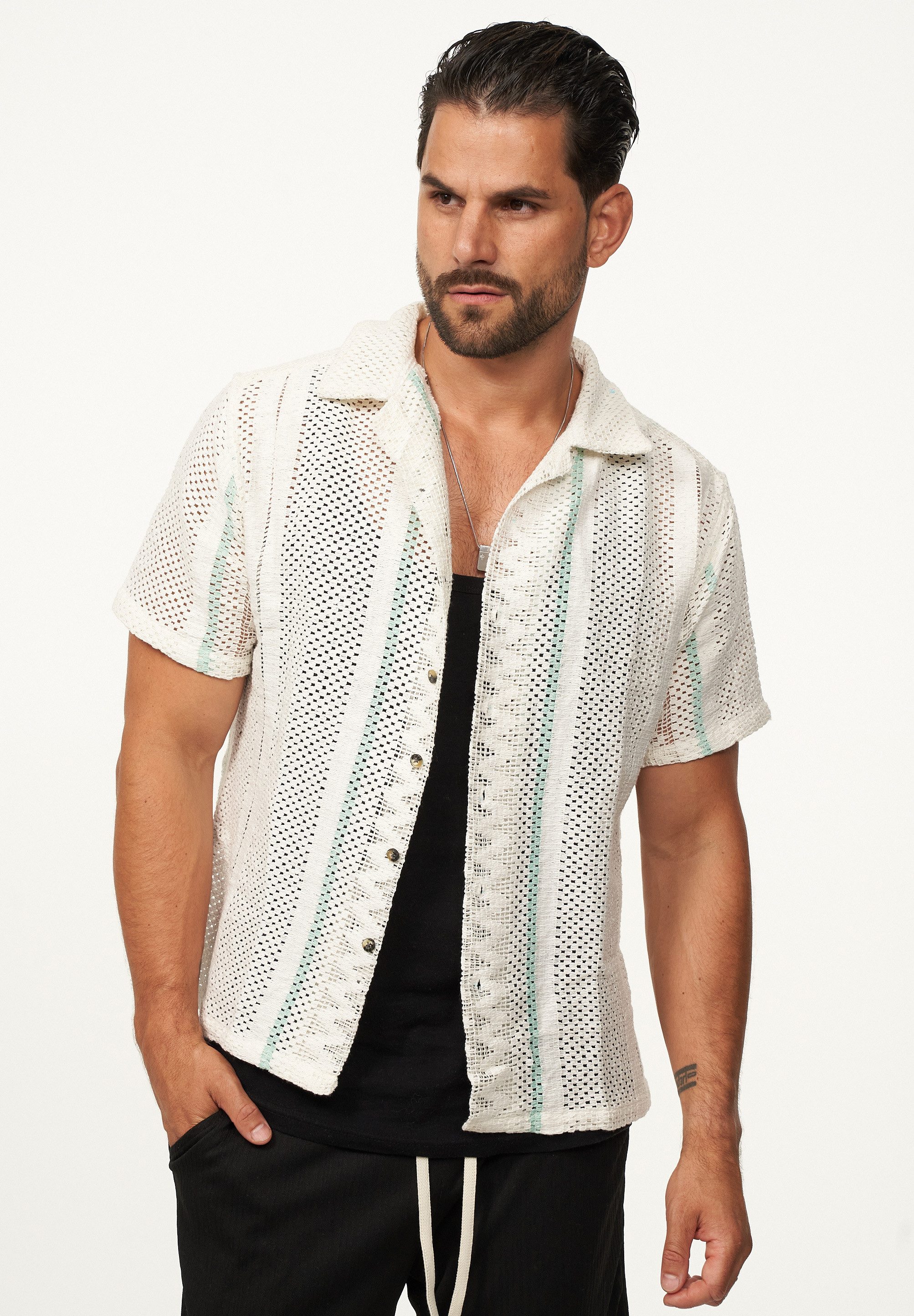 SOULSTAR Kurzarmhemd Gestreift - Freizeithemd als Kurzam Strick Retro Hemd günstig online kaufen