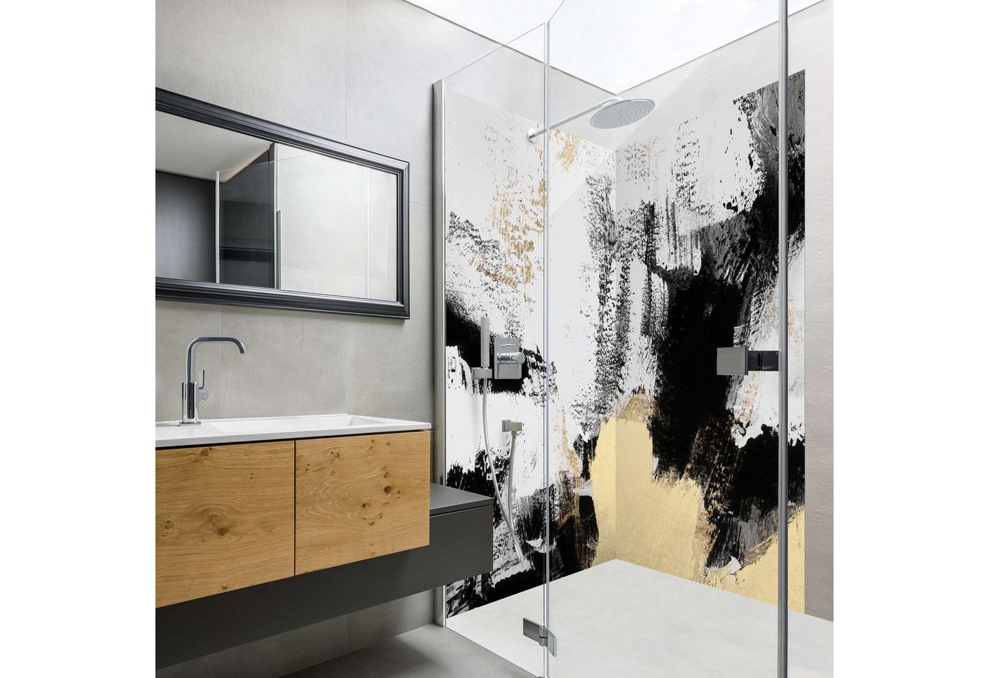 Thumbnail - Bilderdepot24 Duschrückwand Motiv gold Duschrückwand ohne Bohren Dusche, (2-tlg., 0,61 mm starke Folie selbstklebend Wan...