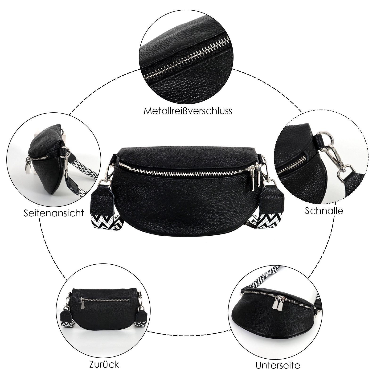 TAN.TOMI Schultertasche Umhängetasche Damen Klein Bauchtasche Damen Stylisch Crossbag, Bauchtasche,Umhängetasche, Echtleder – Bild 5 von 5