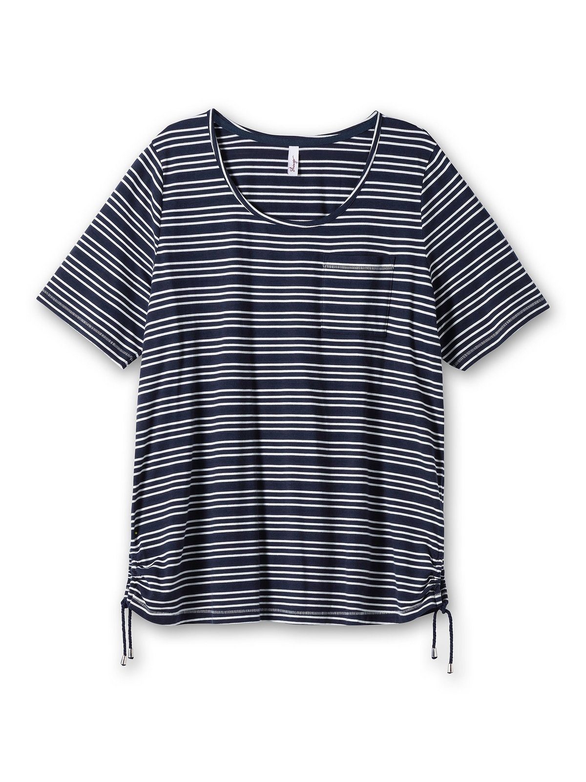 T-Shirt Große gestreift Sheego Größen Seitennaht mit Tunnelzug der nachtblau in