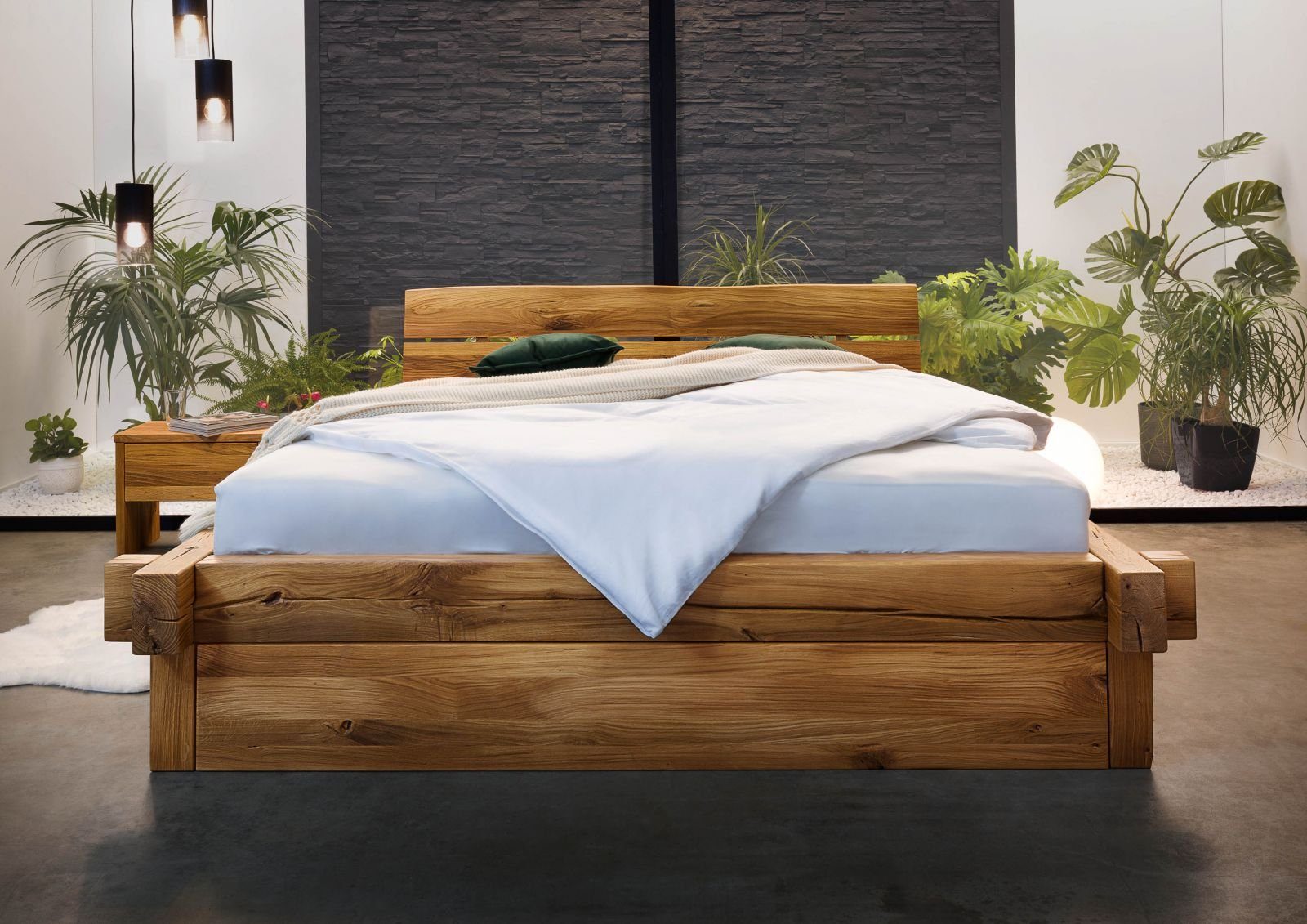 Massivmoebel24 Massivholzbett BALKENMÖBEL (mit Bettkasten Wildeiche 180x200x85 natur JANGALI #620), mit Bettkasten Wildeiche 180x200x85 natur JANGALI #620