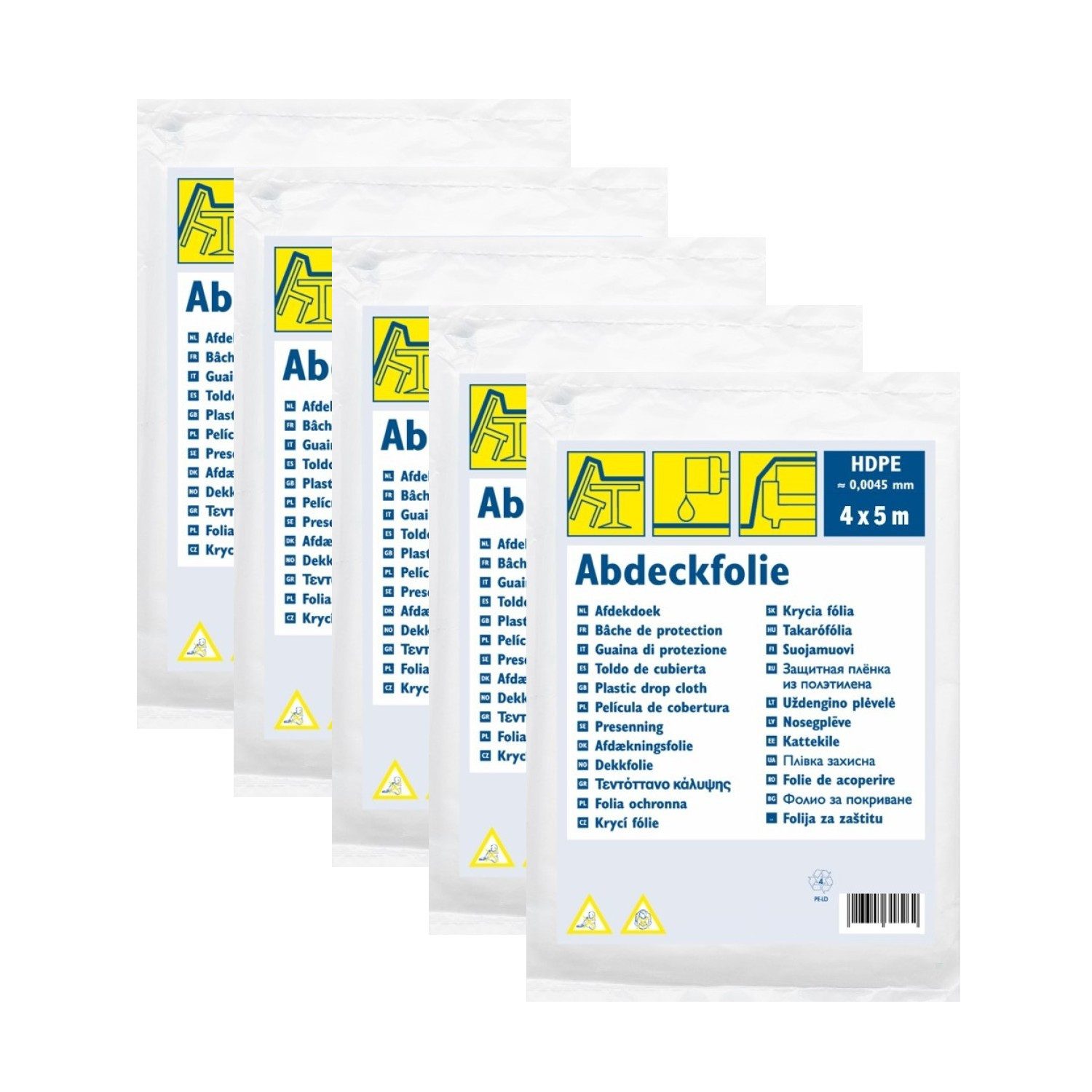 ARLI Abdeckfolie 4 x 5 m HDPE Transparent, für Abdeckung von Möbeln, Böden und Geräten für Maler, Handwerker und Heimwerker, (5-St)
