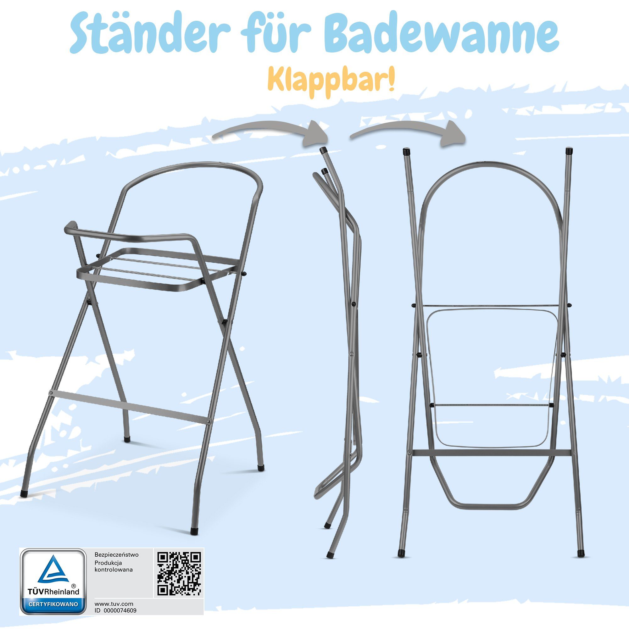 Babykajo Babybadewanne, (Teile, 7-tlg), Baby Badewanne mit Gestell + Badesitz + Töpfchen + Hocker + WC Trainer – Bild 4 von 5