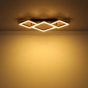 Globo LED Deckenleuchte, LED-Leuchtmittel fest verbaut, Warmweiß, LED Deckenleuchte Esszimmerlampe Holzoptik Metall schwarz L 61 cm