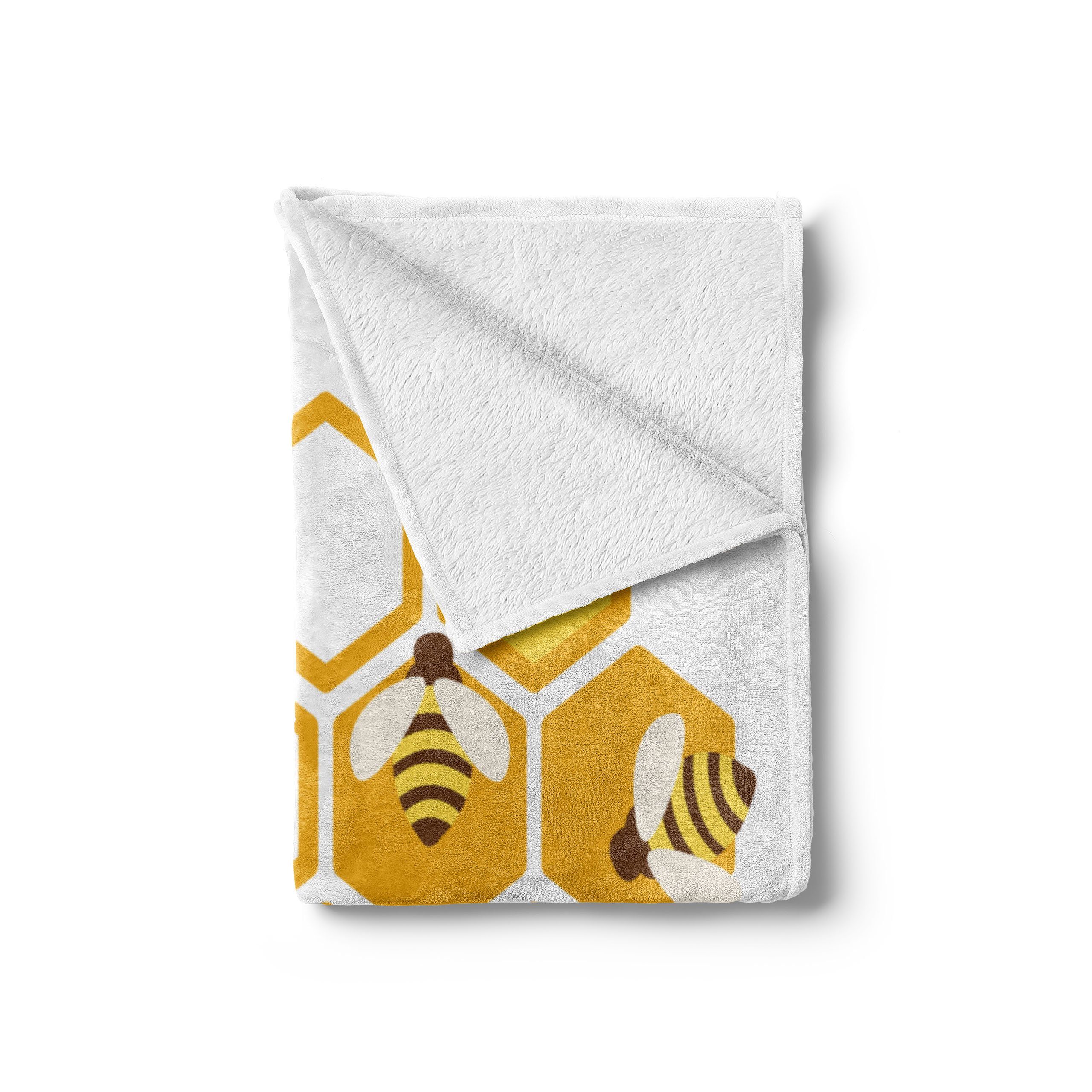 Bees Honeycomb für Außenbereich, Abakuhaus, Geometrische den Honey Plüsch Wohndecke Innen- Bee und Gemütlicher