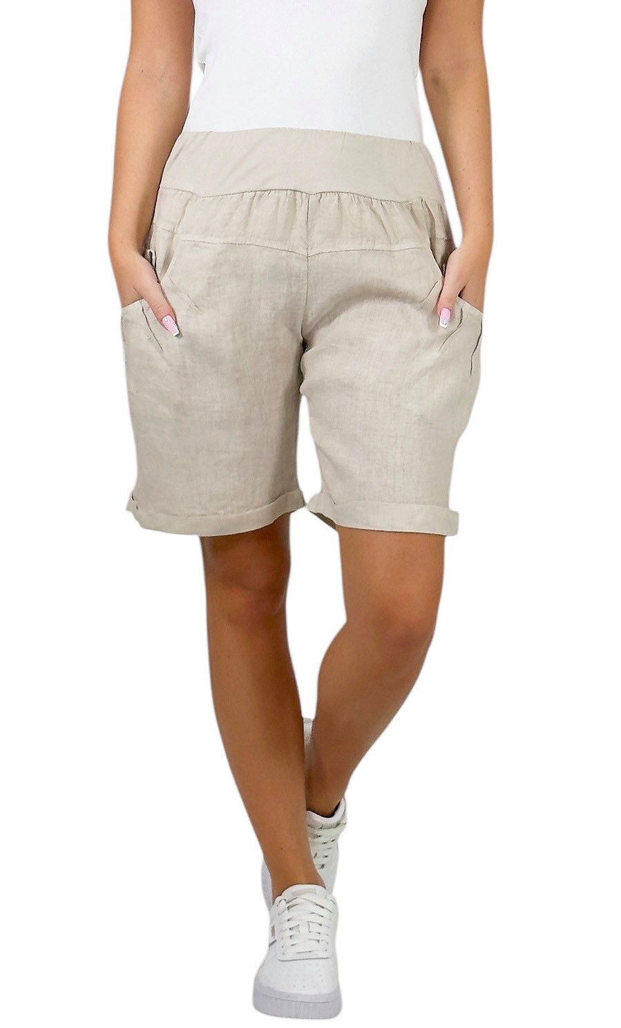 Mississhop Leinenhose 100 % Leinen Leinenshorts Bermuda kurze Hose 276