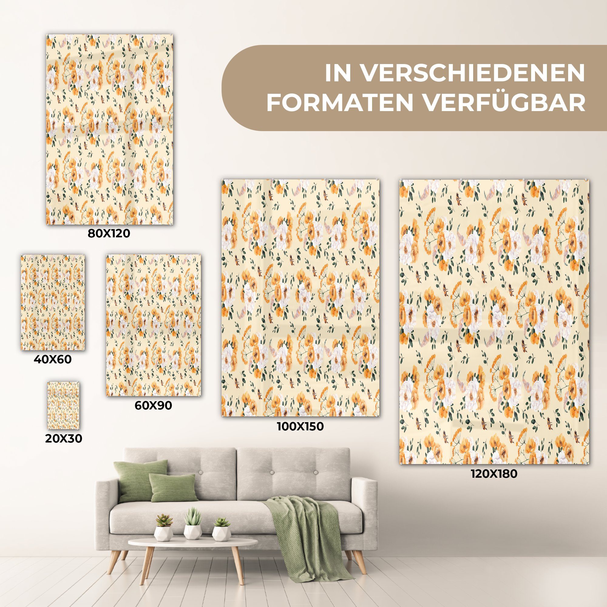 - - - Farben, MuchoWow - (1 Glas St), auf Wandbild Glas auf Glasbilder Pastell Wanddekoration - Bilder Blumen Foto Acrylglasbild