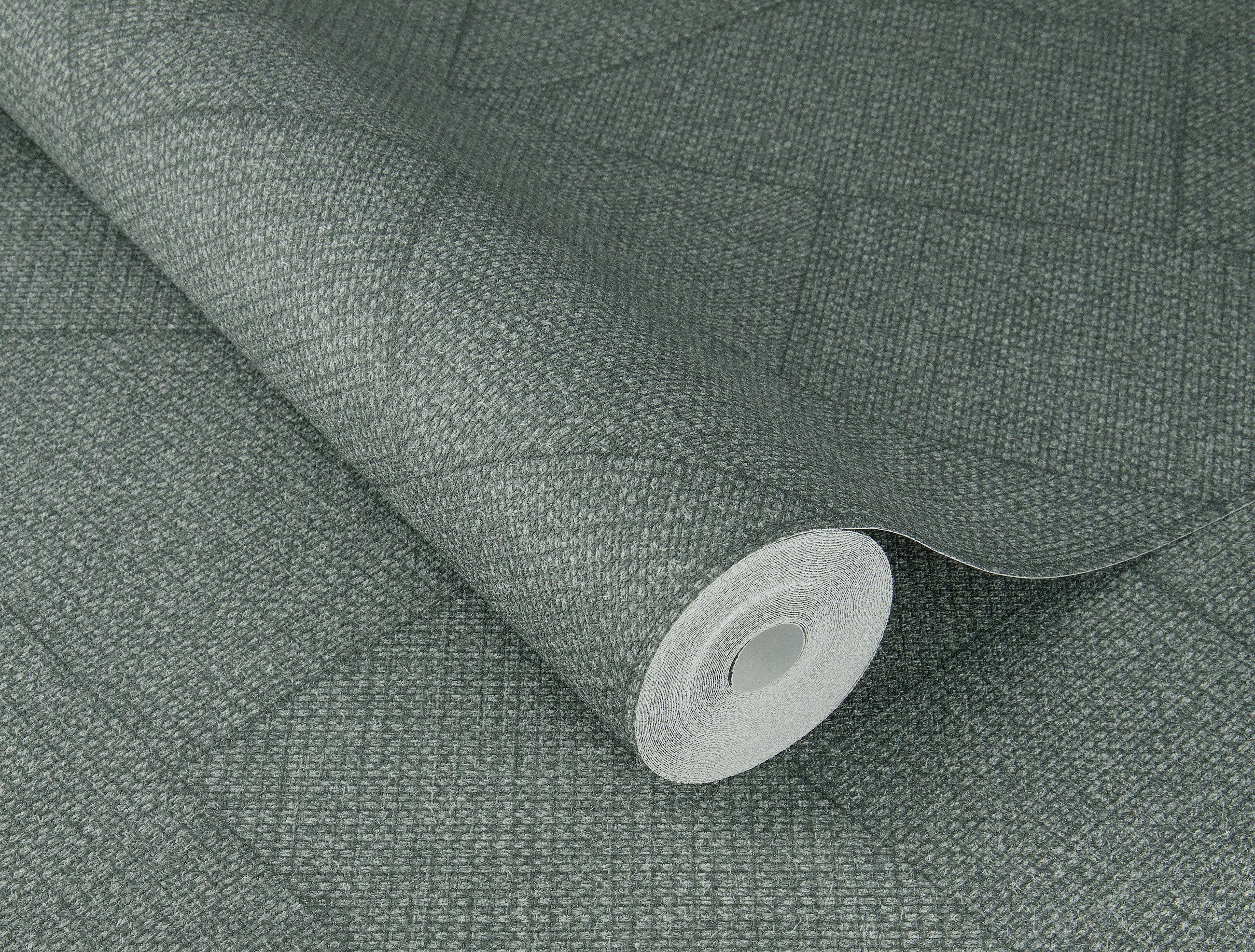 Rasch Vliestapete Geometrisch - Vinyltapete Grün, Gewebeoptik, Textiloptik, (1 Rolle, 1 St., Kollektion Atelier Tissé - 10,05 m x 0,53 m), gute Lichtbeständigkeit, hoch waschbeständig, restlos abziehbar