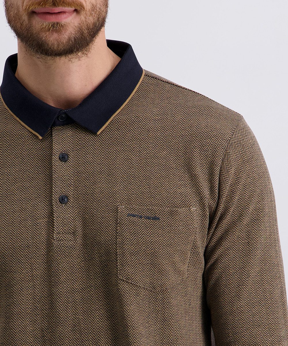 Pierre Cardin Langarm-Poloshirt mit Fischgratmuster günstig online kaufen