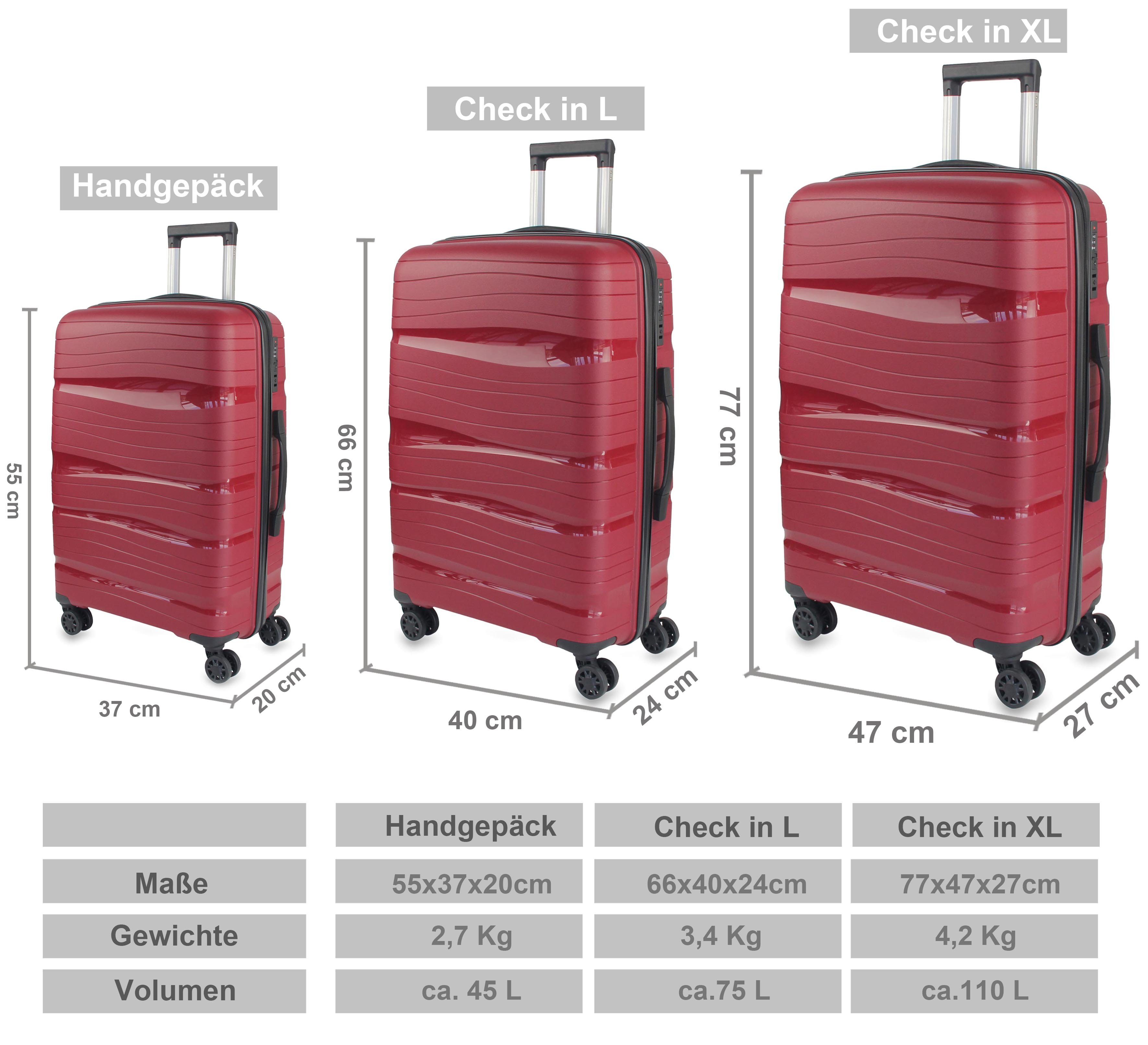 Größen: Trolley Rollen, Koffer oder ABS Kunststoff (3 Handgepäck/L/XL 4 Frentree 360° TSA-Zahlenschloss, aus mit Weinrot drehbar SET)