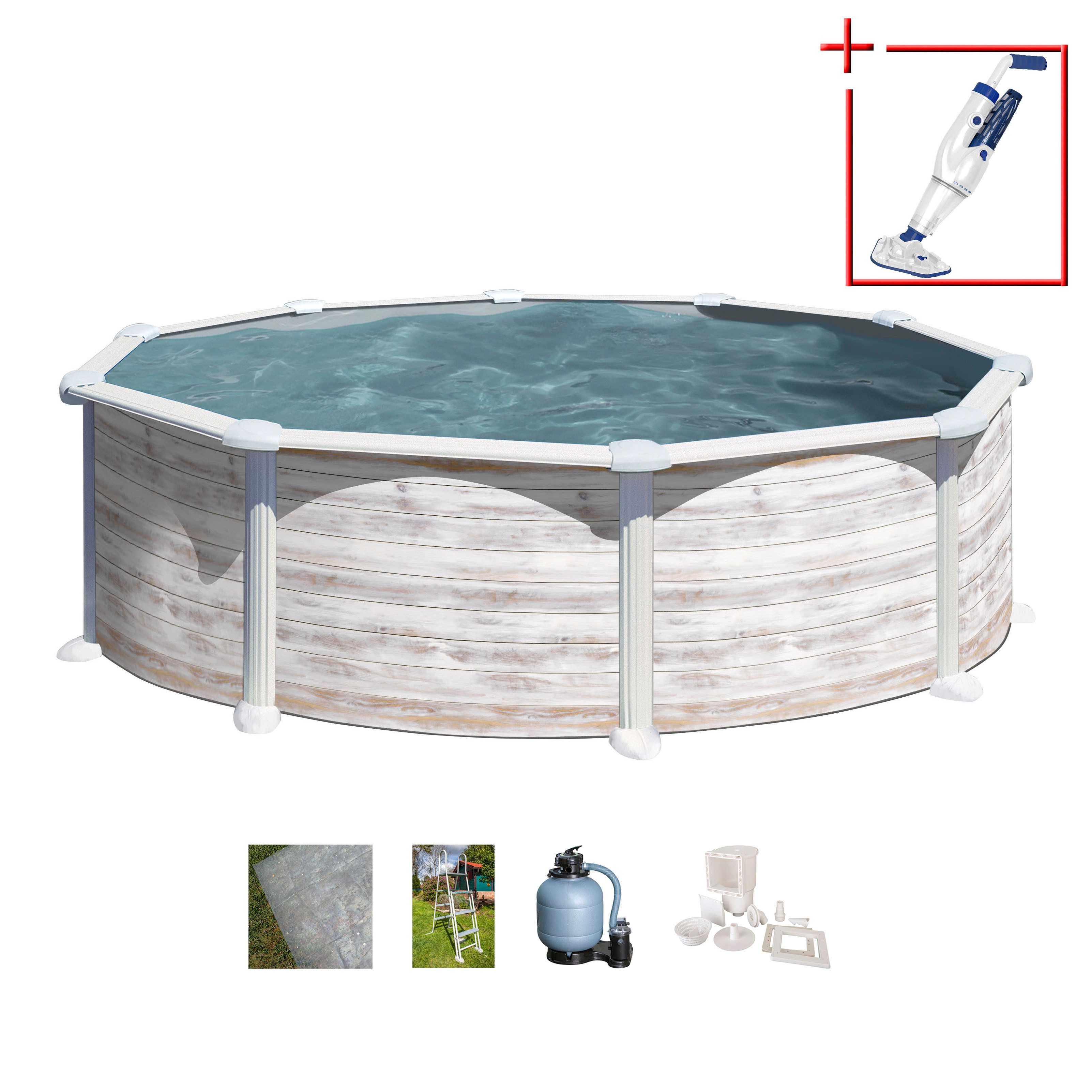 Gre Rundpool Groenlandia inkl. Zubehör (Set, 5-tlg), Höhe: 132 cm, in versch. Größen erhältlich