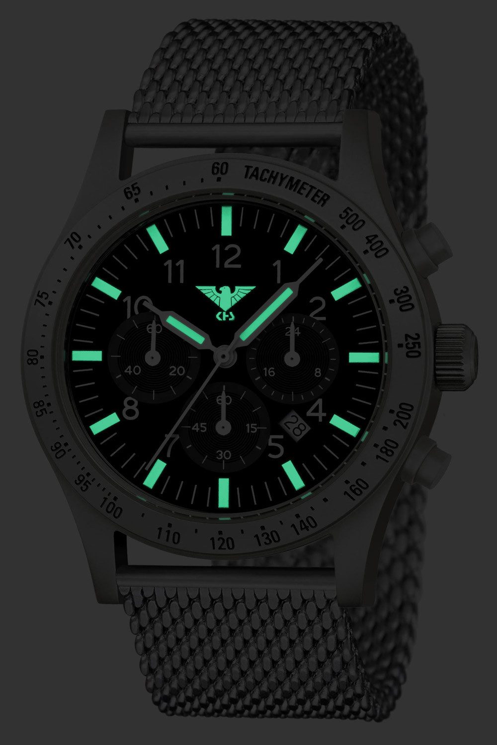 KHS Quarzuhr Platoon Solar Stahl Meshband