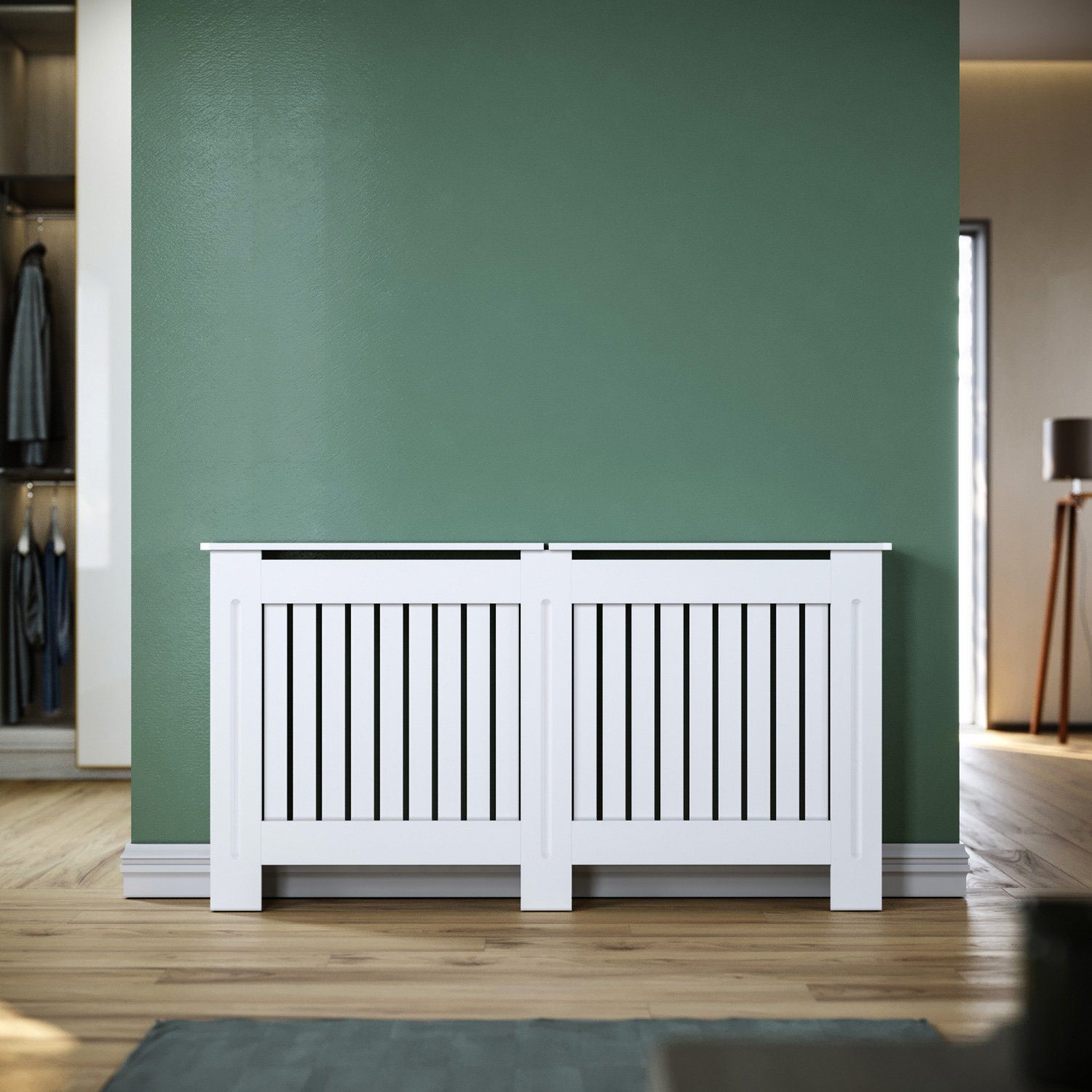 SONNI Heizungsverkleidung Heizkörperverkleidung weiß Heizkörperabdeckung, Breite: 152cm / 172cm, Zubehör für Wandmontage