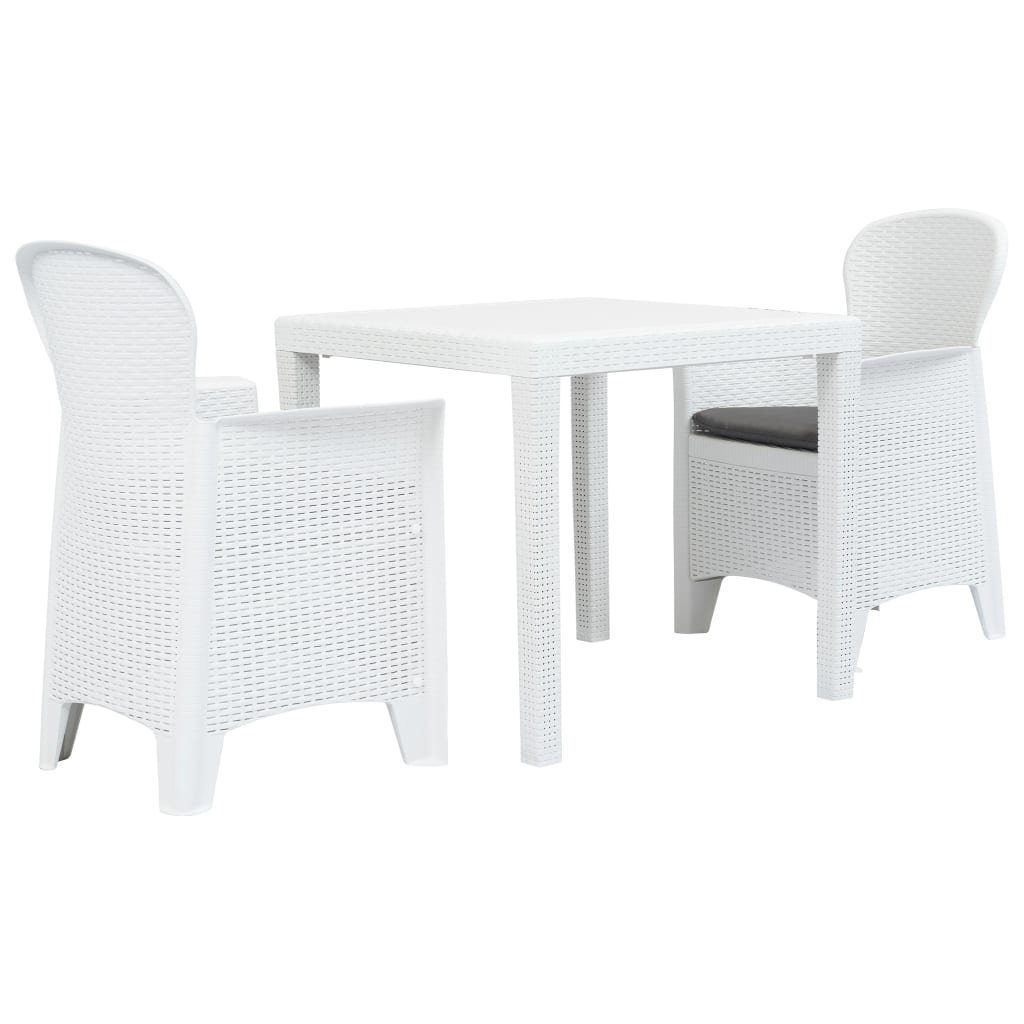 vidaXL Balkonset 3-tlg. Bistro-Set Kunststoff Weiß Rattan-Optik, (2-tlg)