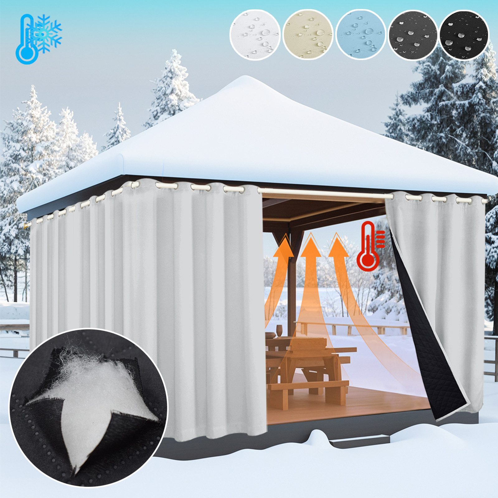 LMaxhome Gardine Outdoorvorhang Wasserdicht Thermovorhang Blickdicht Winter Kälteschutz (2 St), 405gsm, mit Ösen, Kälteschutz, Verdickt …