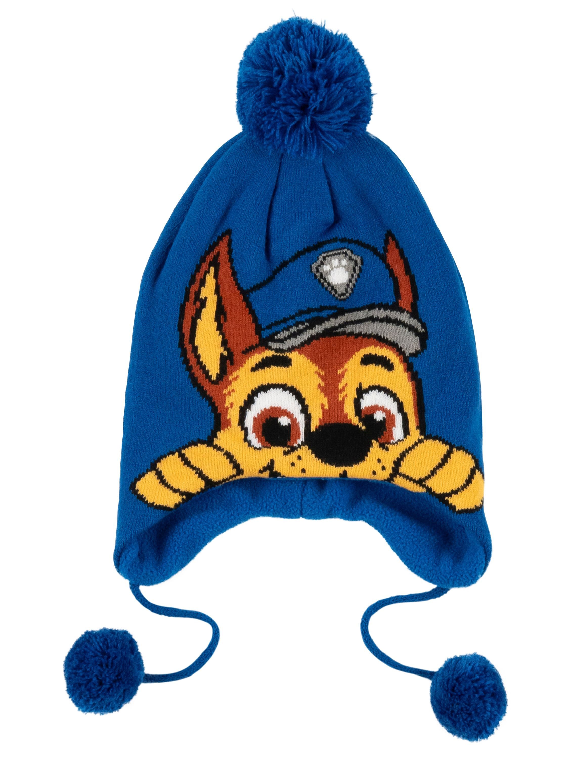 Strickmütze Paw Patrol Strickmütze Chase Wintermütze mit Bommel Mütze