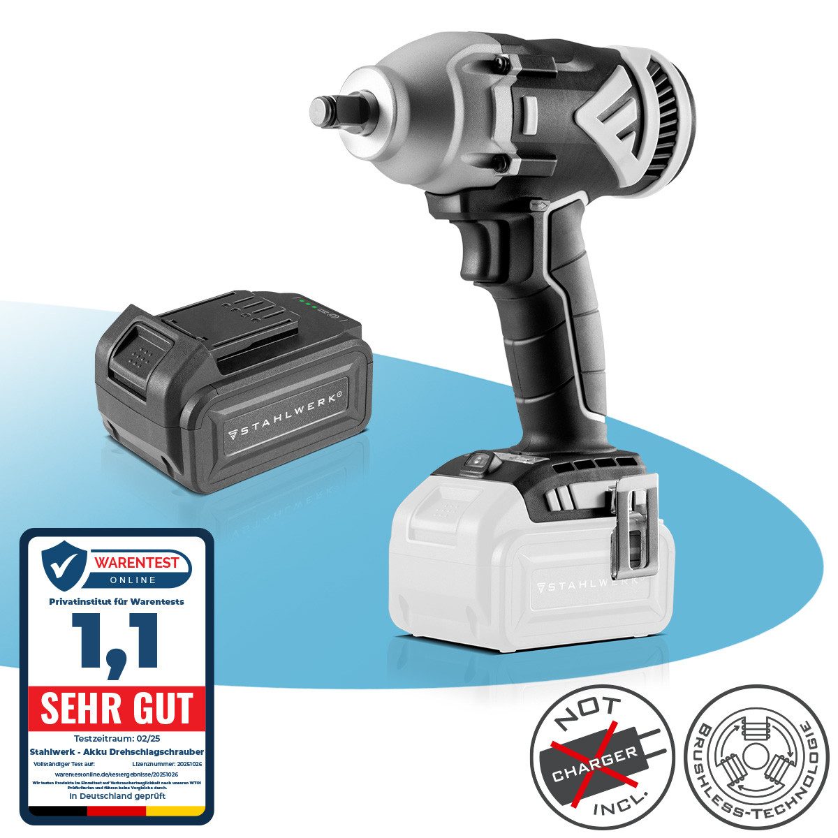 STAHLWERK Akku-Schlagschrauber Brushless Akku Drehschlagschrauber 500 Nm mit 4 Ah Akku 20 V ADS-20 ST, 2350 U/min, 500 Nm, (Set, 2-tlg., Set)