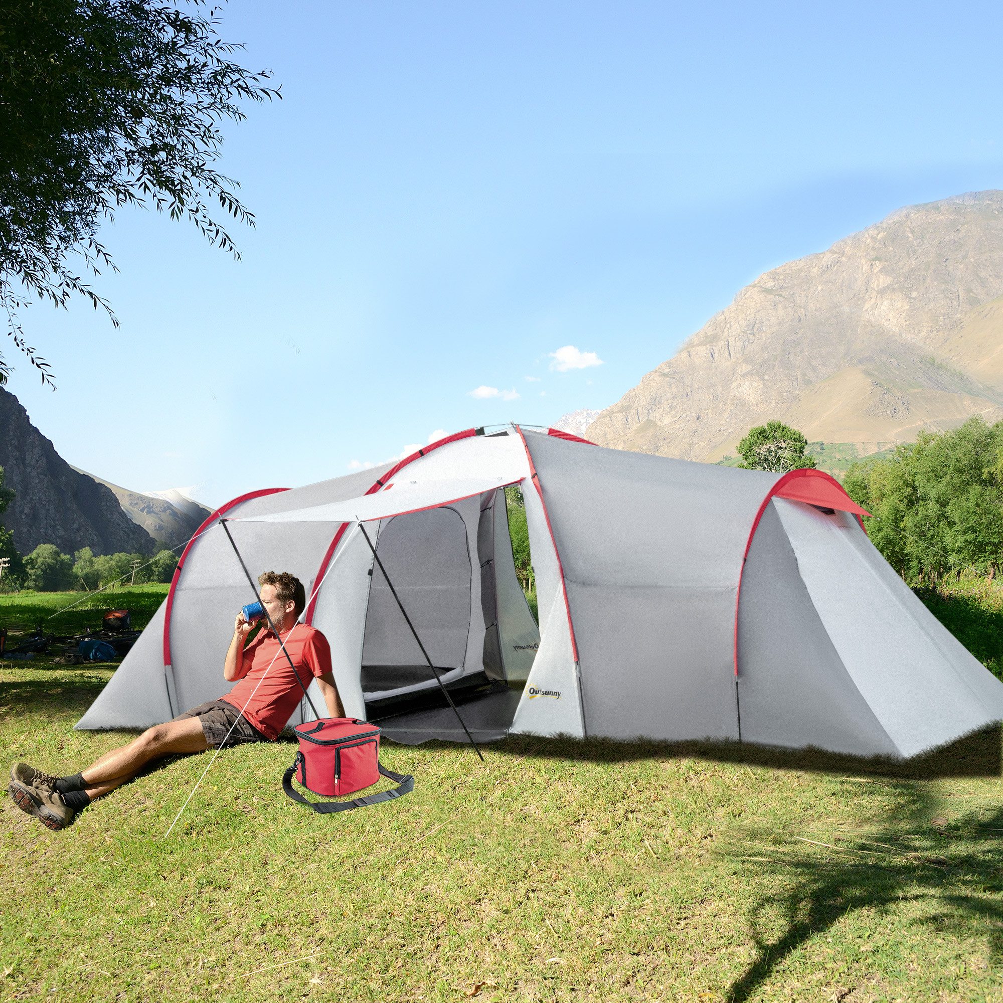 Outsunny Tunnelzelt Campingzelt mit 2 Schlafzimmern, günstig online kaufen