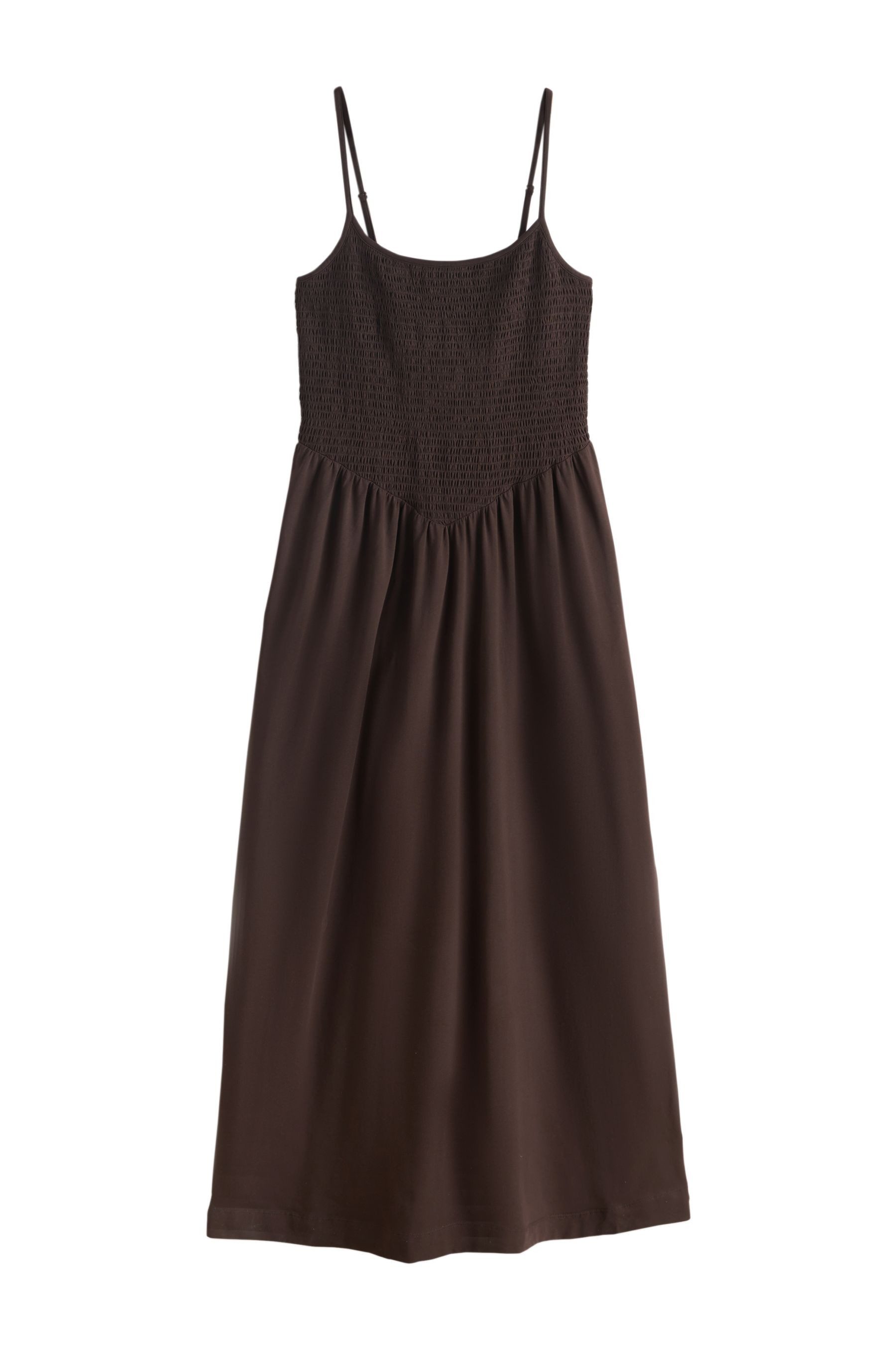 Next Maxikleid Gerafftes Maxi-Trägerkleid mit eckigem Ausschnitt (1-tlg)