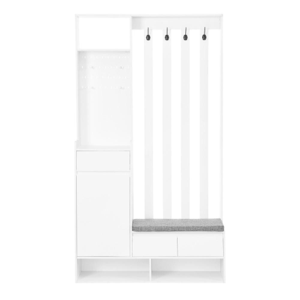 BBWL Garderobenschrank Flurgarderobe mit Sitzbank und Schuhschrank Dielenbaum mit Stecktafel & 4 Haken, MDF Garderobe 180x100x35 cm