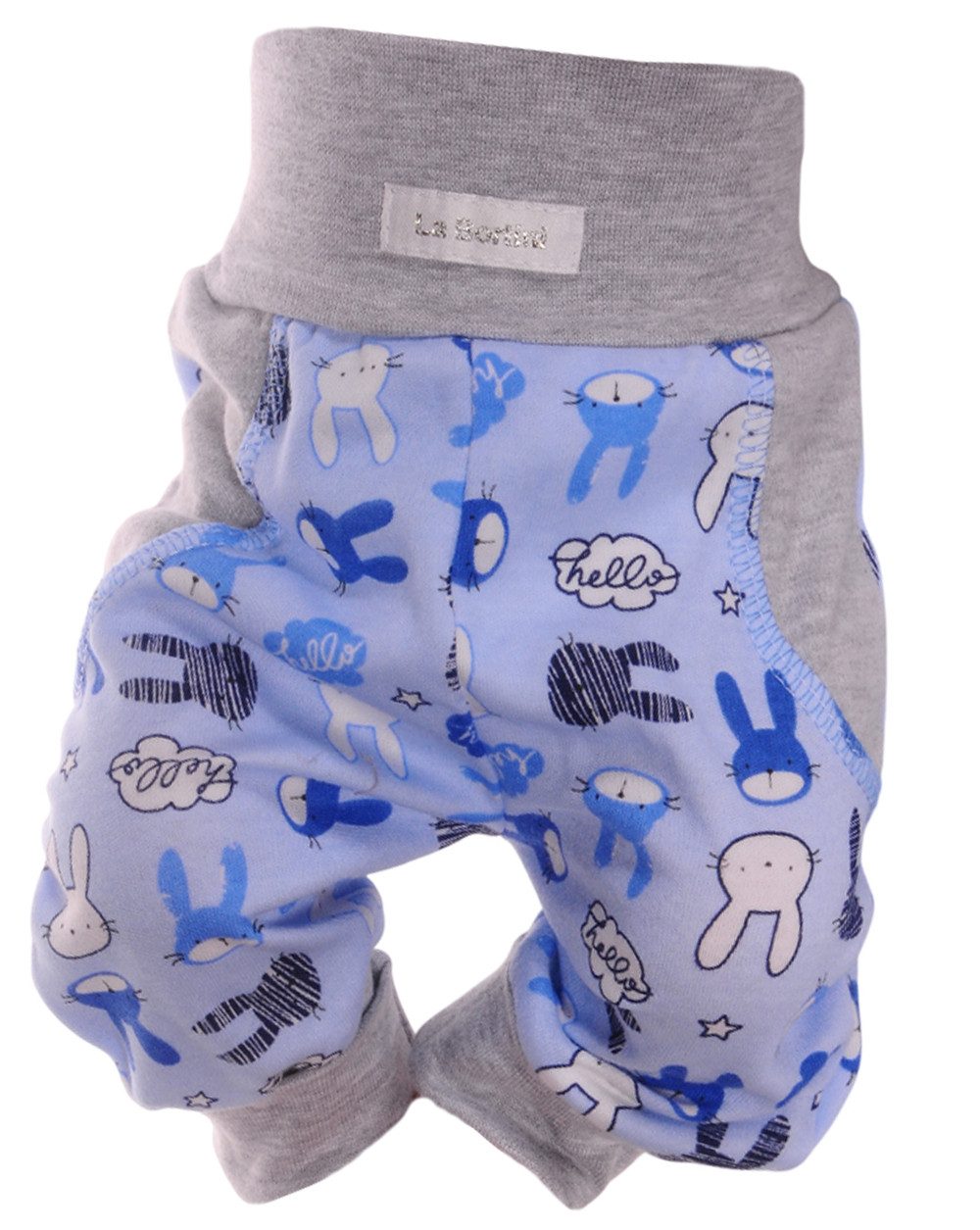 La Bortini Schlupfhose Baby Hose Erstlingshose Mitwachshose mit Hasen für Neugeborene aus Baumwolle, in Blau, 44 50 56 62 68 74 80 86 92 98 104