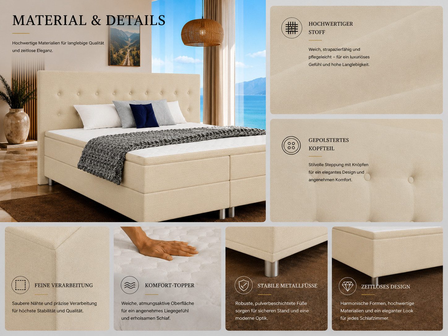 Best for Home Boxbett Neo Sawana Komfortable Bonellfederkernmatratze mit 5 cm Topper (Komplettbett, 4-St., 90x200 120x200 140x200 160x200 180x200 200x200), 7-Zo – Bild 4 von 5