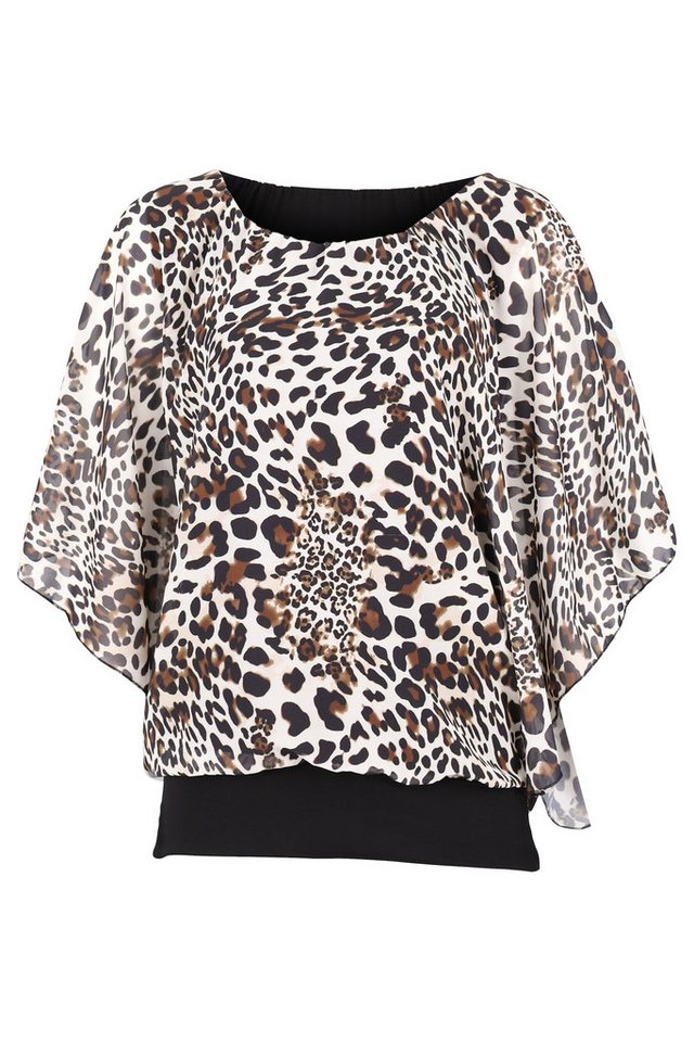 malito more than fashion Chiffonbluse malito Damen Bluse im Fledermaus Look, Tunika mit Rundhals und breite Bluse im Fledermaus Look Einheitsgröße