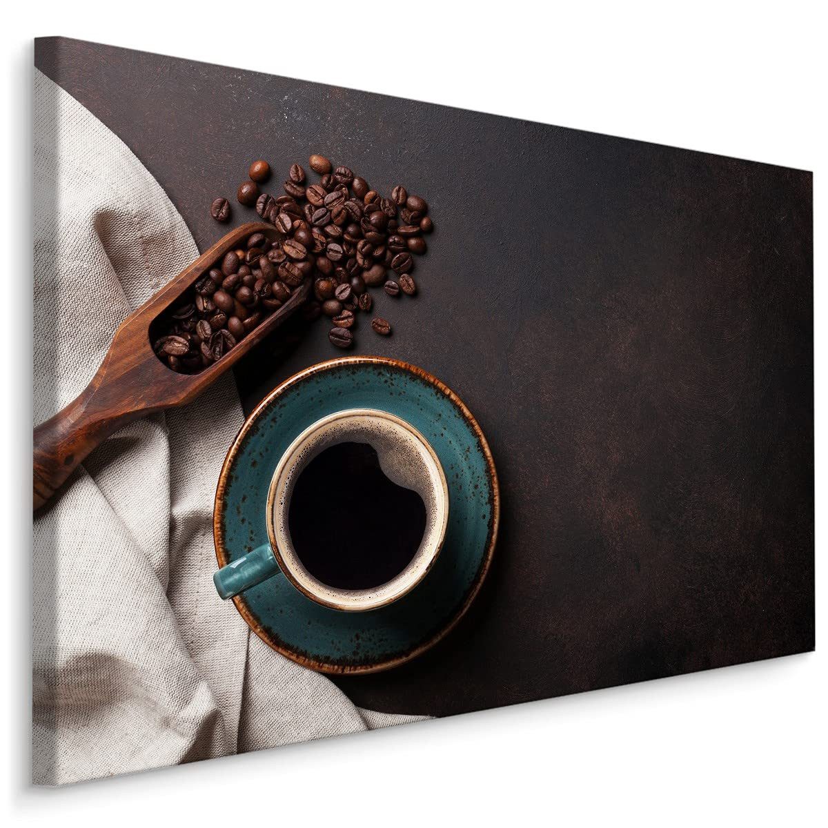 Muralo Leinwandbild Küche – Leinwandbild Wandbild Kunstdruck Wohnzimmer, Küche (1 St), Tasse – Kaffee – Bohnen, 100 x 70 cm, aufhängefertig