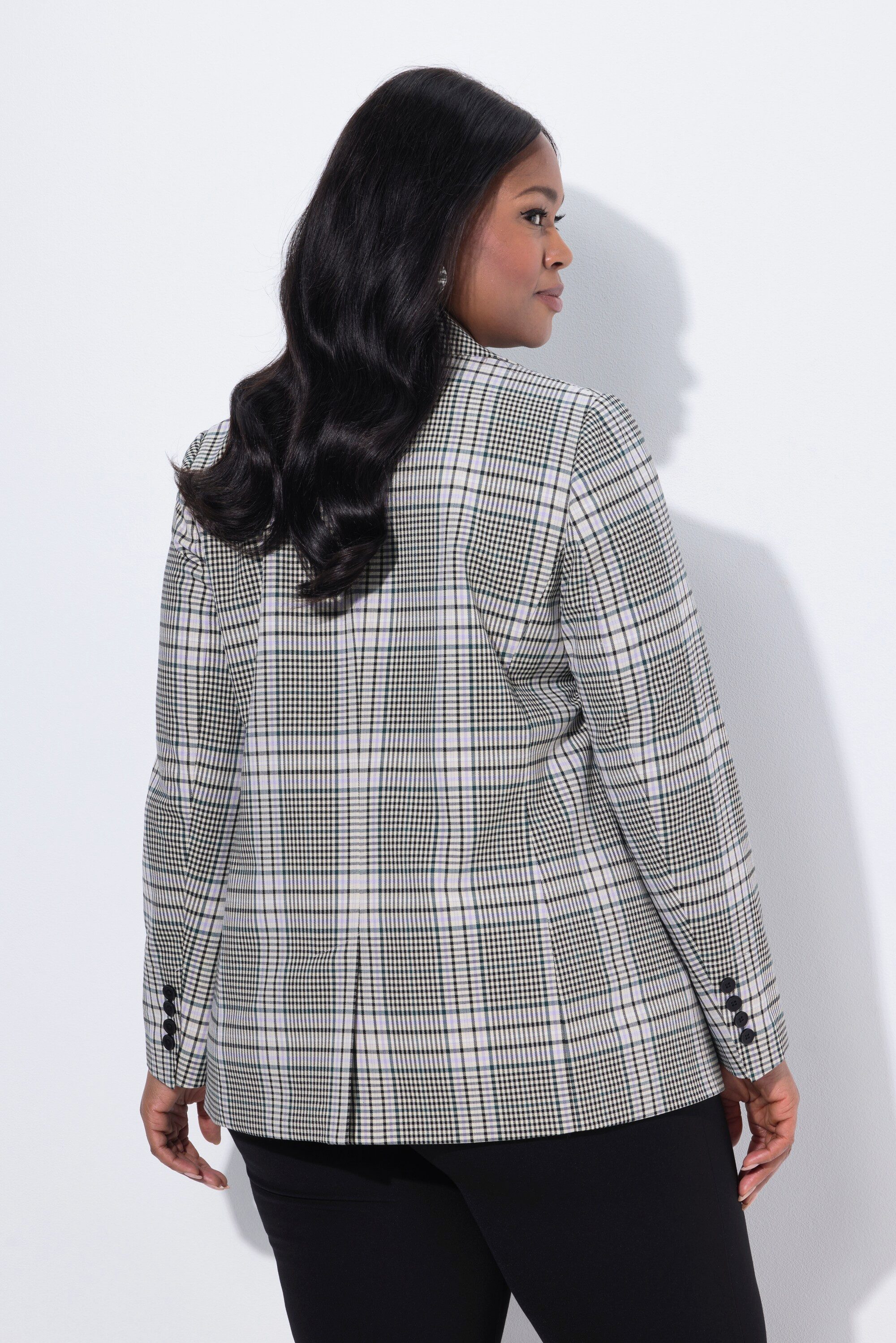 Ulla Popken Blusenblazer Blazer Karo-Design Reverskragen Langarm