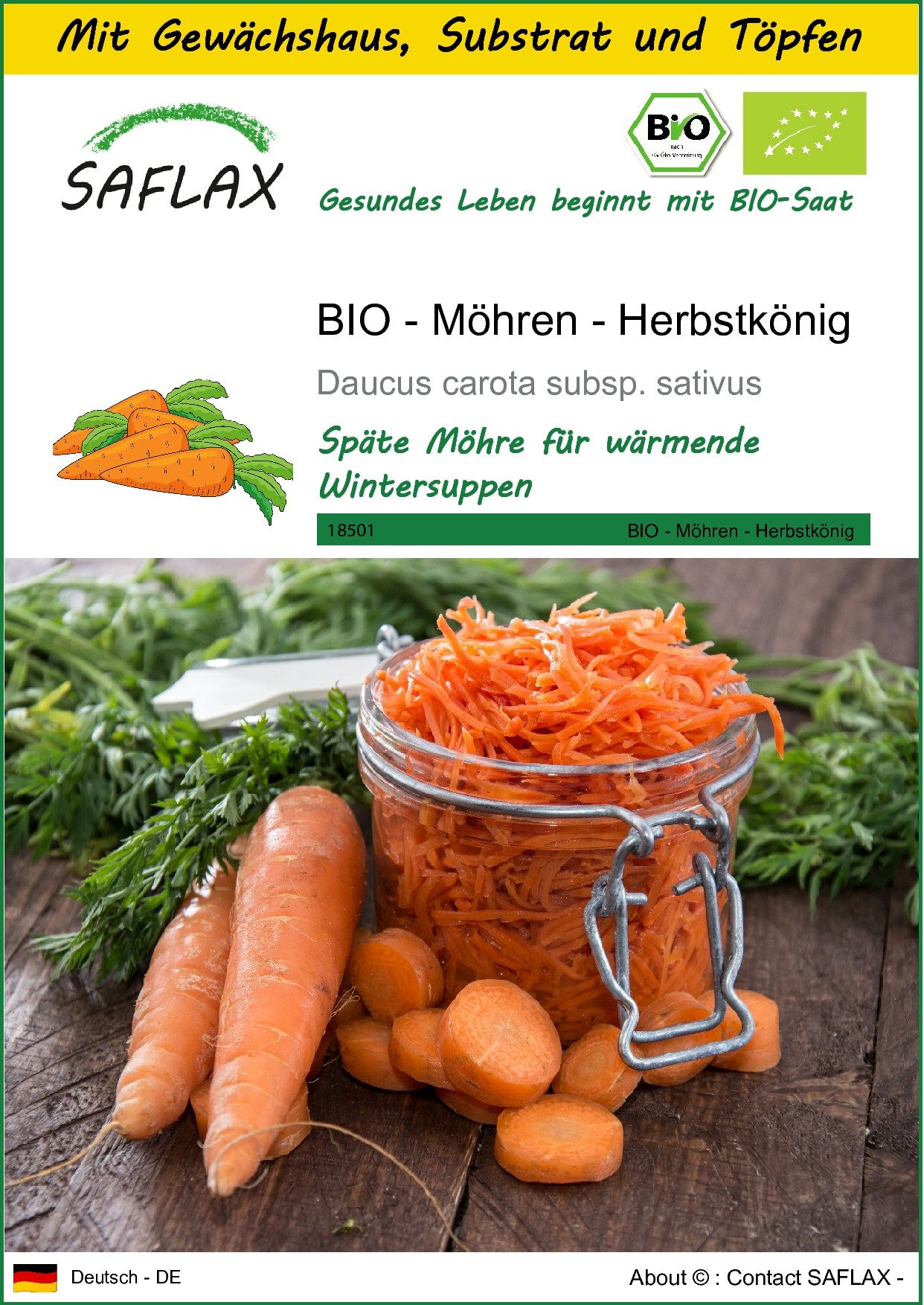 Gemüsesamen SAFLAX - Anzuchtset - BIO - Möhren - Herbstkönig