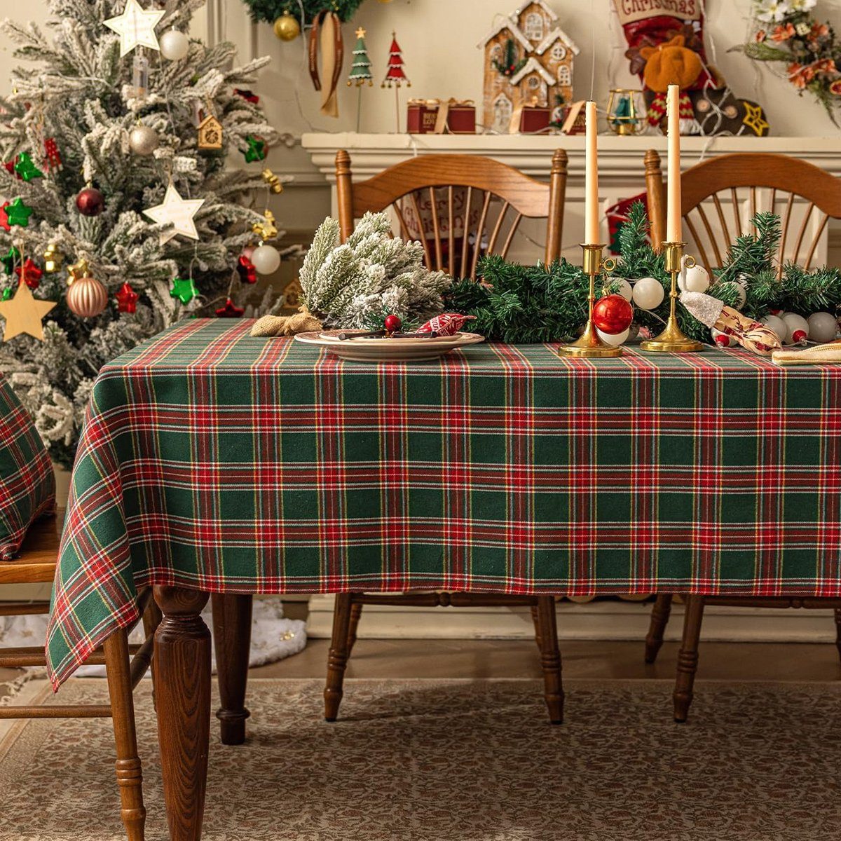 Jormftte Tischdecke Weihnachten Tischdecke,Karierte,Rechteckige,für Weihnachten Party Deko Rot Grün1