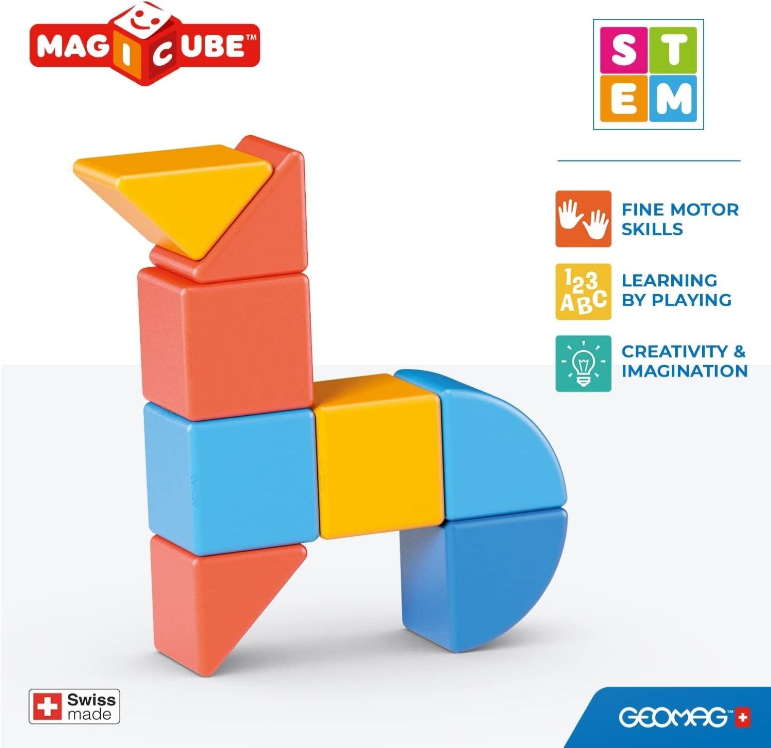 Geomag™ Lernspielzeug MAGICUBE - 9 Magnetische Bausteine. Baue ein Tier (9-St), Magnetische Bausteine