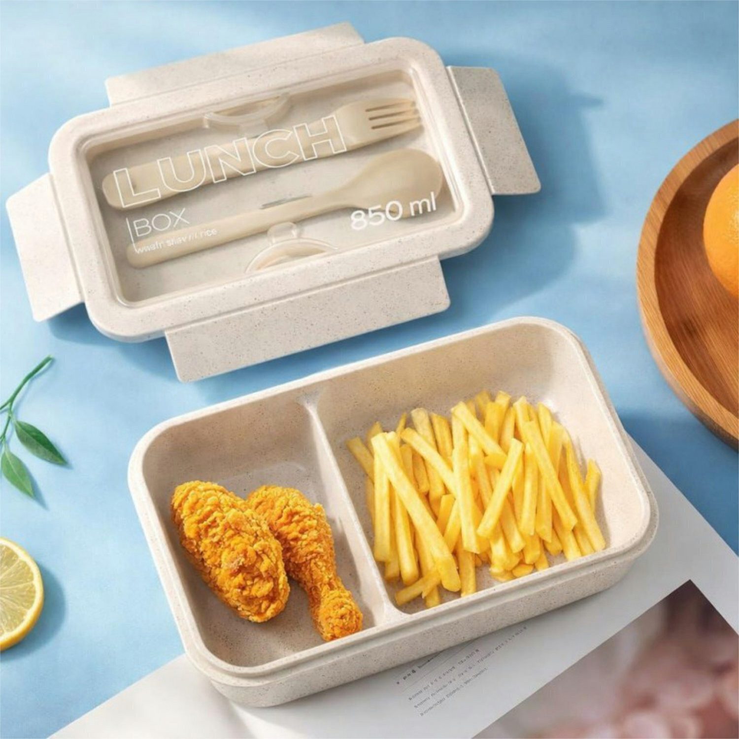 WS-Trend Lunchbox 3-teiliges Kinder-Lunch-Set – Brotdose 850 ml mit Doppel-Fächer Bes, (Set, 3-tlg)