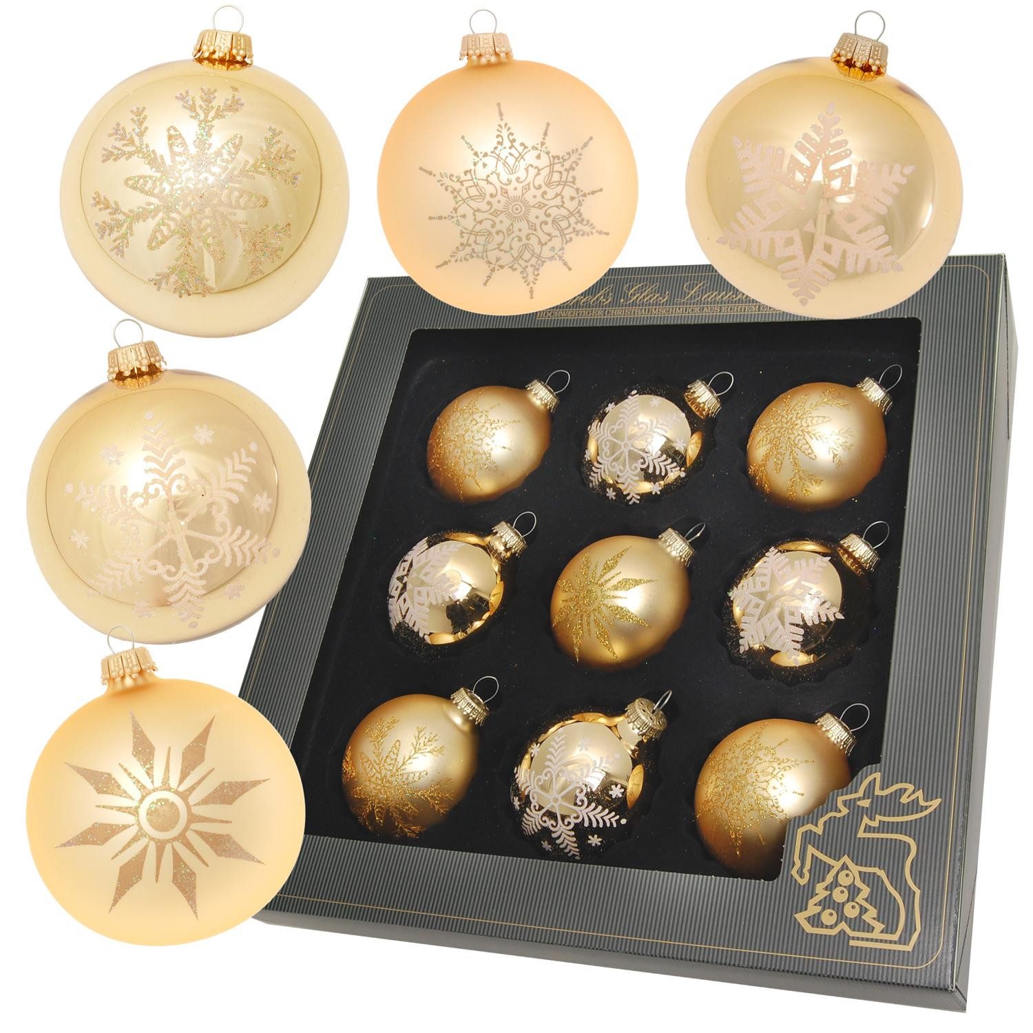 Krebs Glas Lauscha Weihnachtsbaumkugel 9er Kugelsortiment - Gold - Matt und günstig online kaufen
