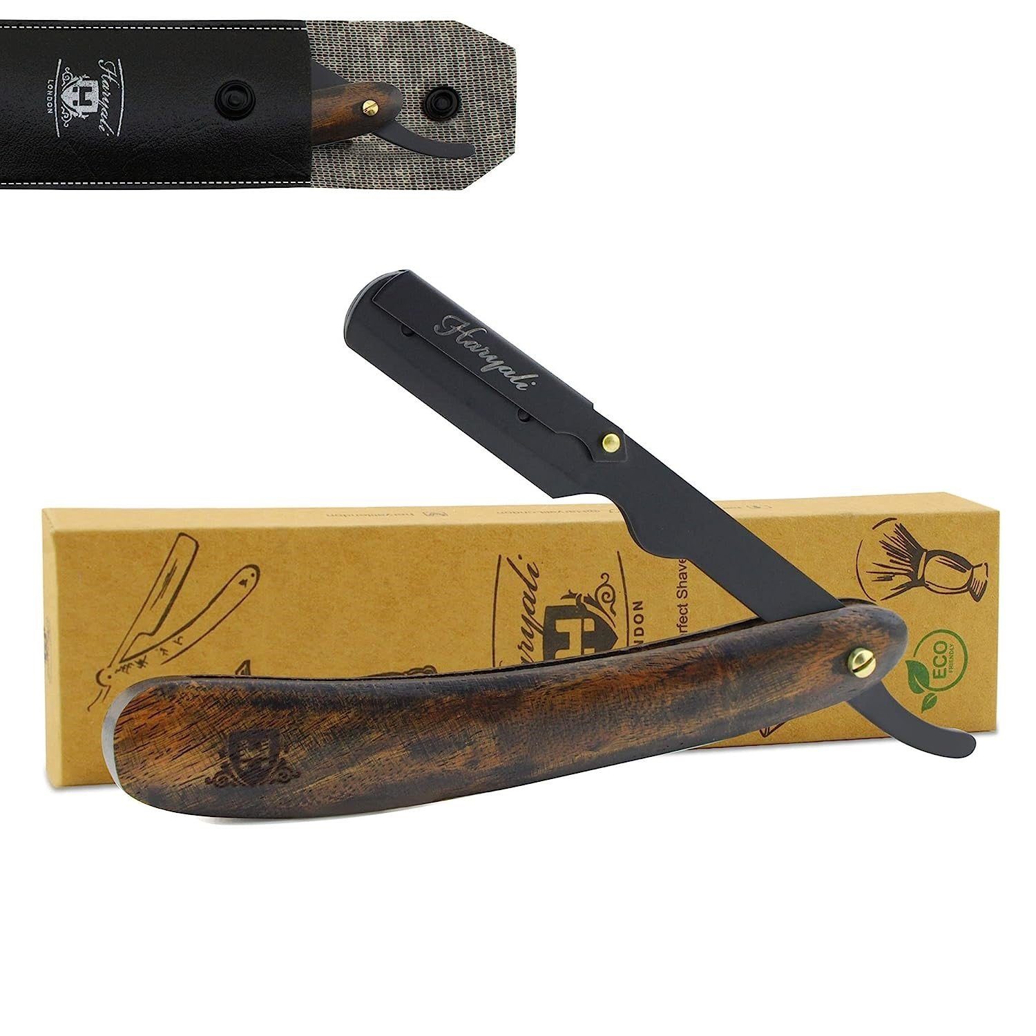 Haryali London Rasiermesser Rasiermesser Bartmesser mit Dark Holzgriff Wood London - Nachhaltige Haryali