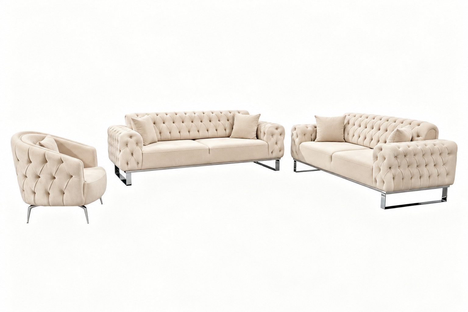 Palms-Store Sofa Sofa-Set Casino Royale Knopfheftung in 13 edlen Farbvarianten Crome, Spar-Set, in 12 Stofffarben erhältlich