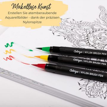 Colorya Pinselstift 50er Pinselstifte-Set mit Nylonspitze und praktischer Tragetasche, (1-tlg), 50er Pinselstifte Set mit Nylonspitze und Tragetasche