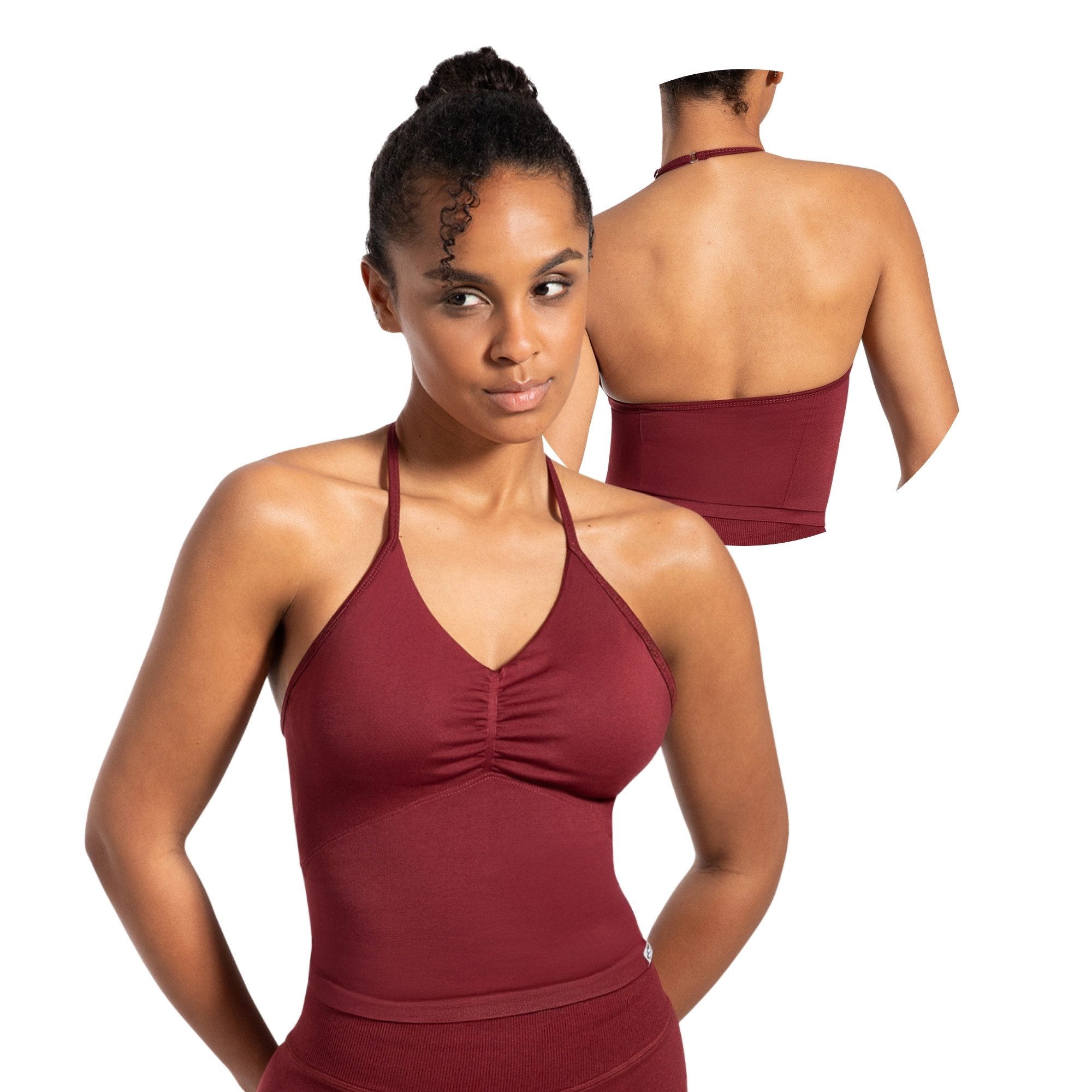 Smilodox Tanktop Malena, Crop Neckholder Sporttop, Ringdetails, Rückenfrei Tanktop nahtlos figurbetont, Sport Freizeit Yoga stylische Looks