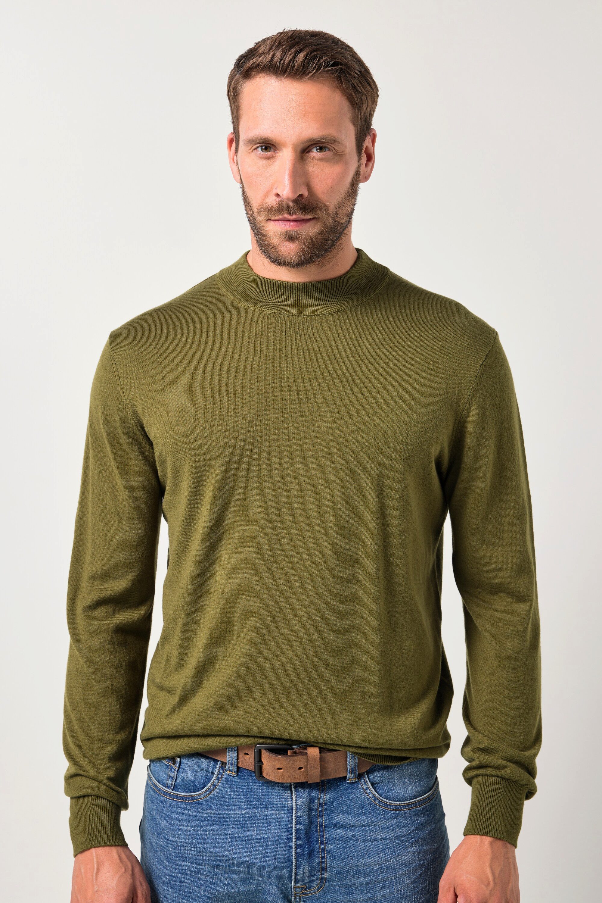Rundhalspullover Pullover recycelte Materialien Stehkragen