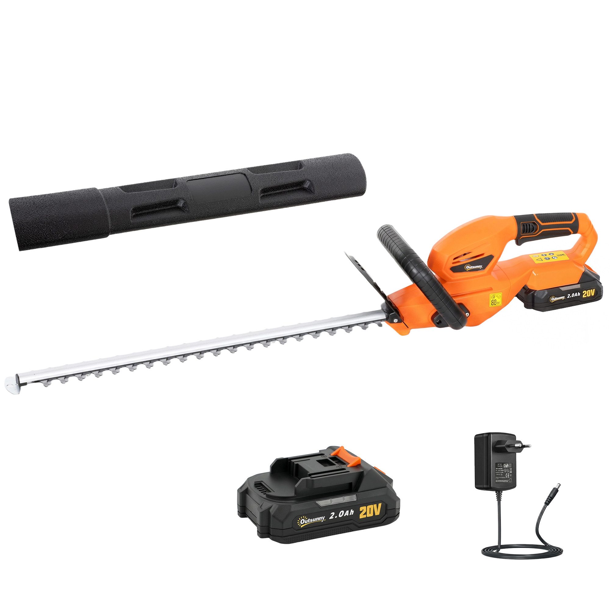 Outsunny Elektro-Heckenschere Akku Heckenschneider mit 100 W Motorleistung Kabellos, bis 0 m Arbeitshöhe, (Elektrischer Heckenschneider, 5 St., Akku Heckenschere), ABS 94 x 19 x 17 cm Orange